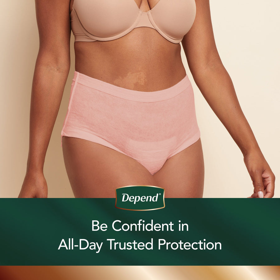 female adult absorbent underwear depend silhouette waistband style x large disposable heavy absorbency packaging type case
