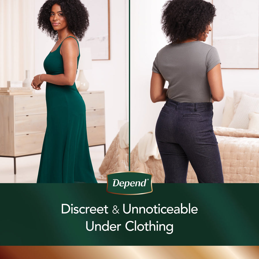 female adult absorbent underwear depend silhouette waistband style x large disposable heavy absorbency packaging type case