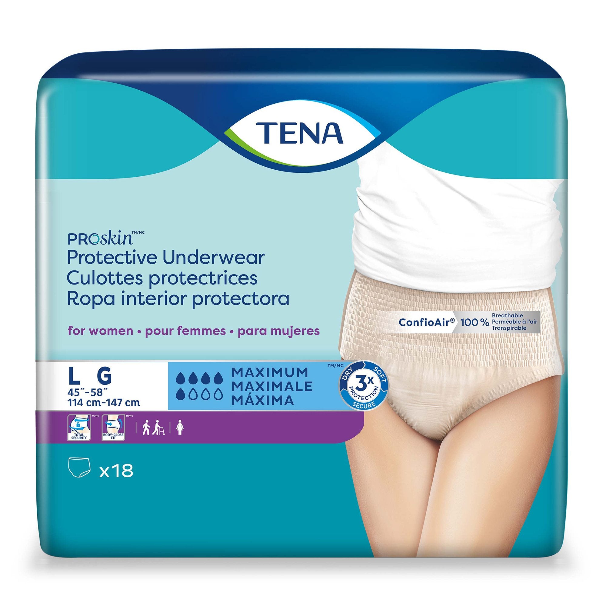 female adult absorbent underwear tena proskin protective pull on with tear away seams large disposable moderate absorbency packaging type case