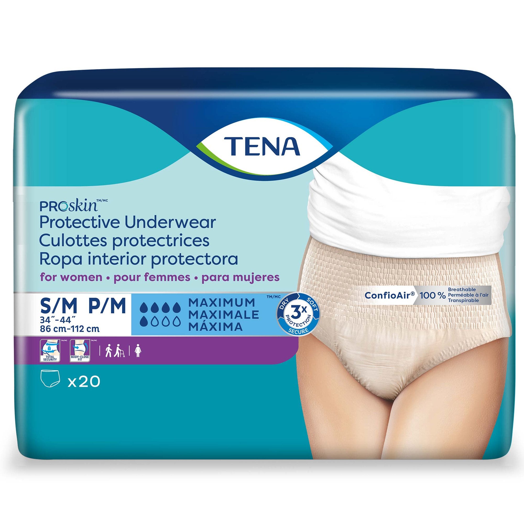 female adult absorbent underwear tena proskin protective pull on with tear away seams small medium disposable moderate absorbency packaging type case