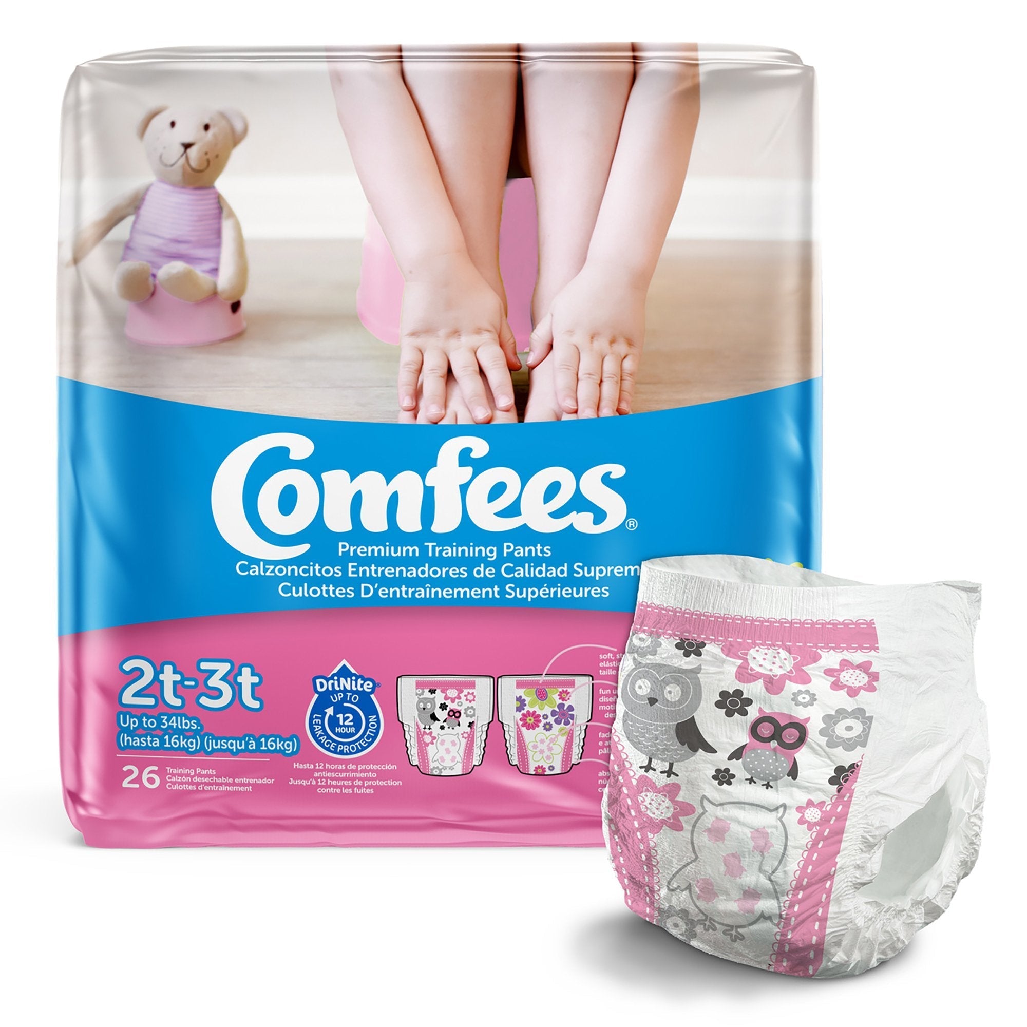Female Toddler Training Pants Comfees Pull On with Tear Away Seams Size 2T to 3T Disposable Moderate Absorbency