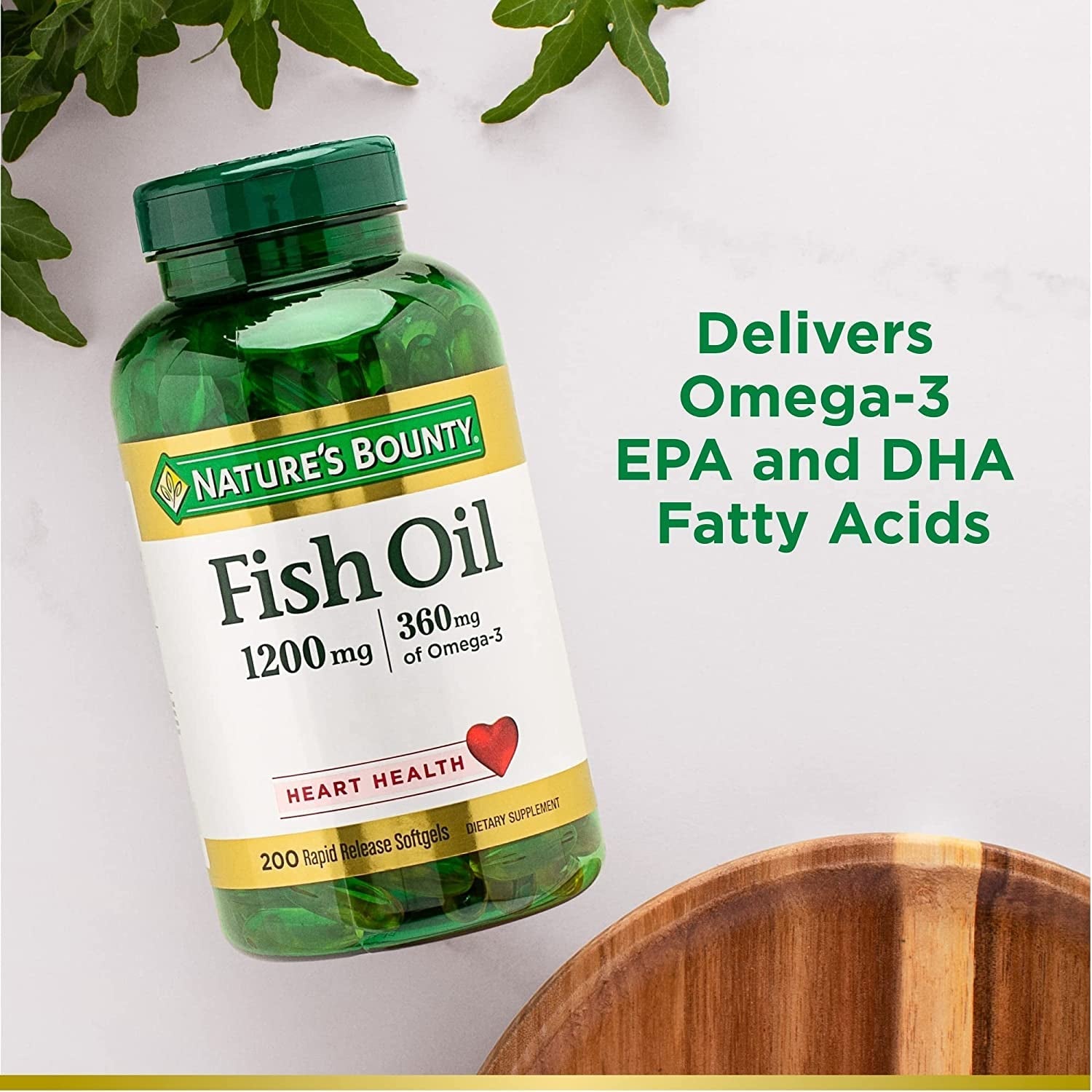 Fish Oil, Supports Heart Health, 1200 Mg, 360 Mg Omega 3, Rapid Release Softgels, 200 Ct