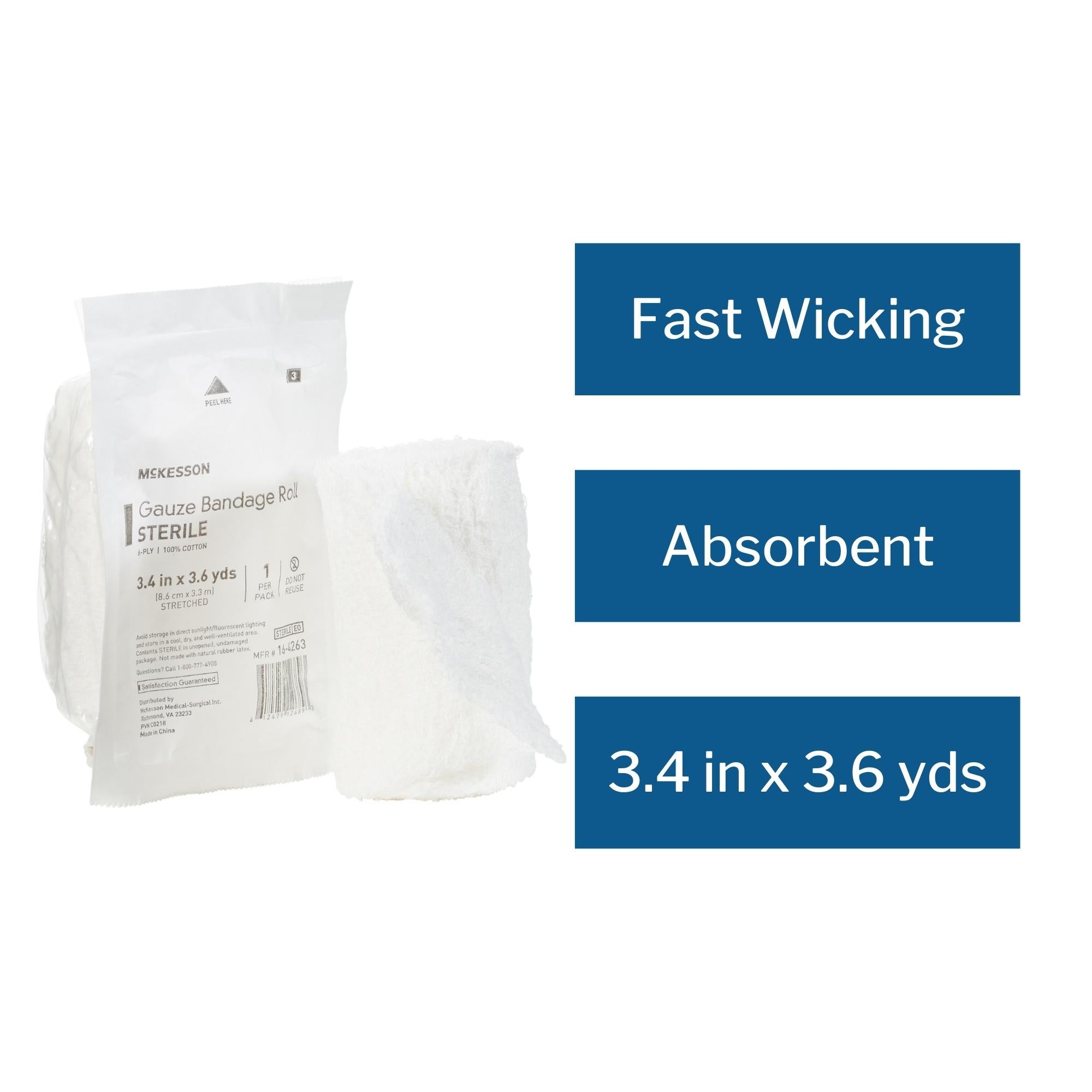 fluff bandage roll mckesson 3 2 5 inch x 3 3 5 yard 6 ply sterile 1 per pack
