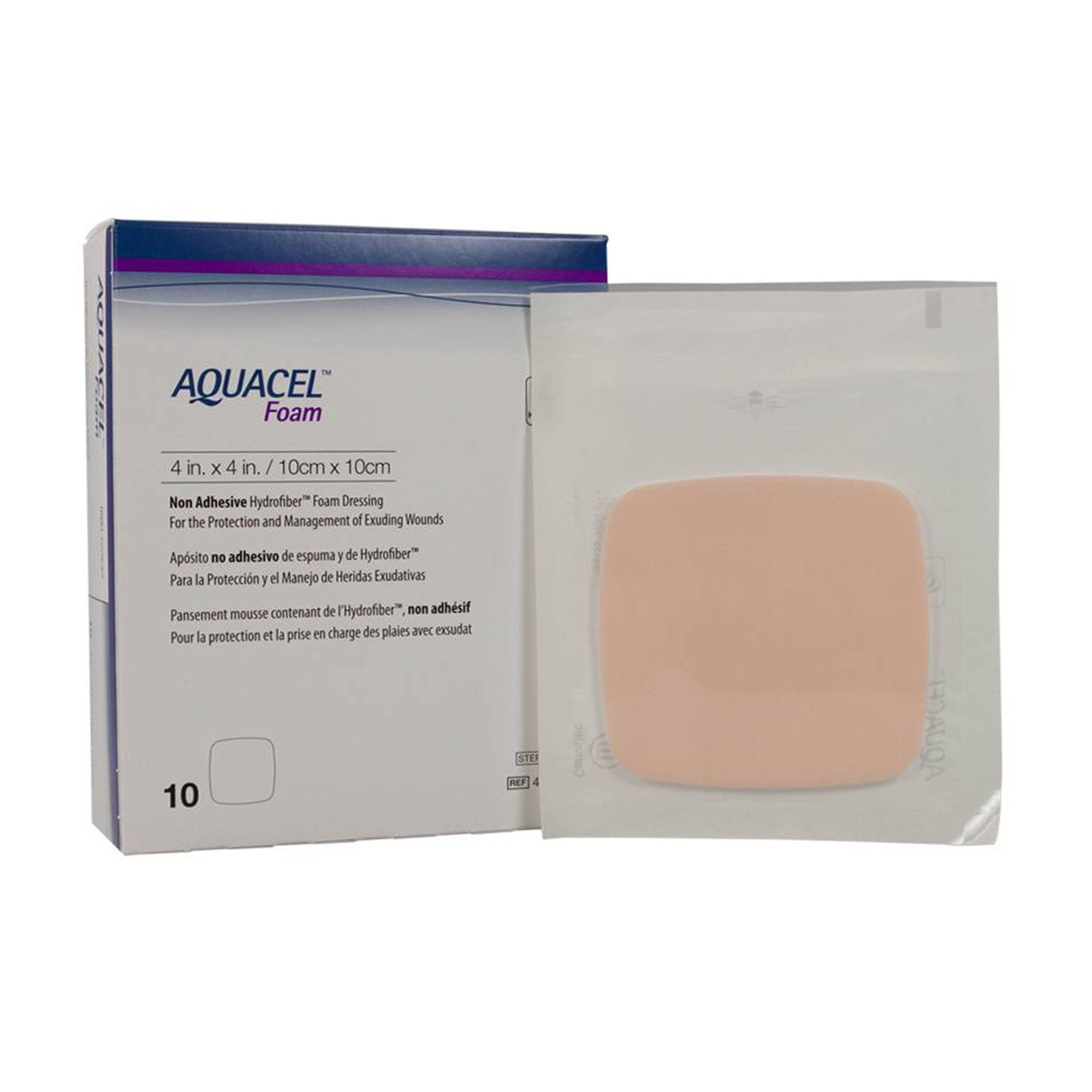 Foam Dressing Aquacel 4 X 4 Inch Without Border Waterproof Film Backing Nonadhesive Square Sterile