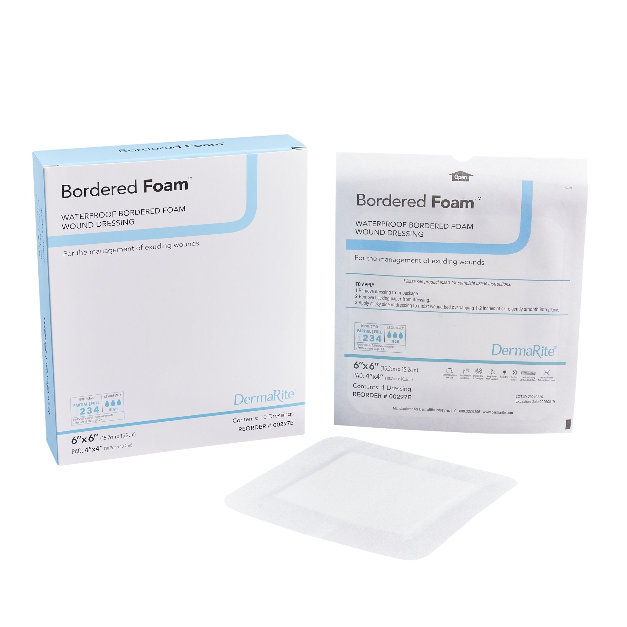 Foam Dressing BorderedFoam 6 X 6 Inch With Border Waterproof Backing Nonacrylic Adhesive Square Sterile