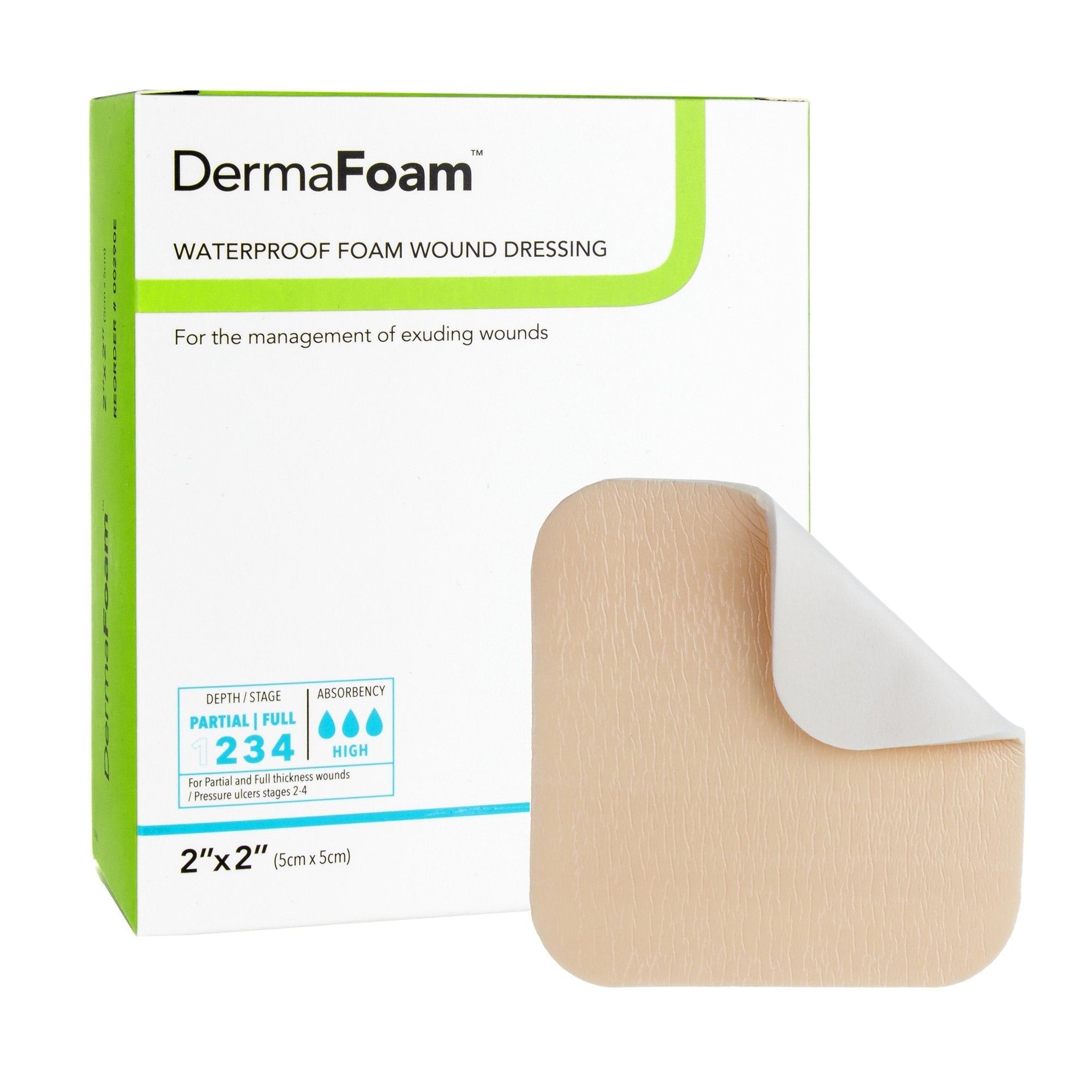 Foam Dressing DermaFoam 2 X 2 Inch Without Border Waterproof Backing Nonadhesive Square Sterile