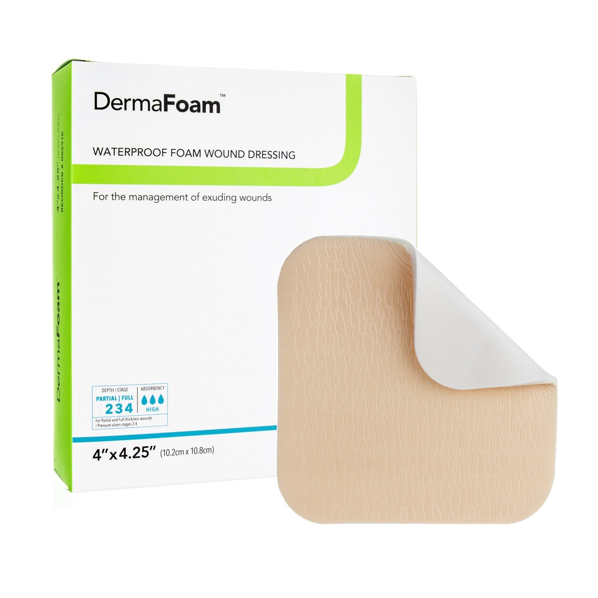 Foam Dressing DermaFoam 4 X 4 1/4 Inch Without Border Waterproof Backing Nonadhesive Rectangle Sterile