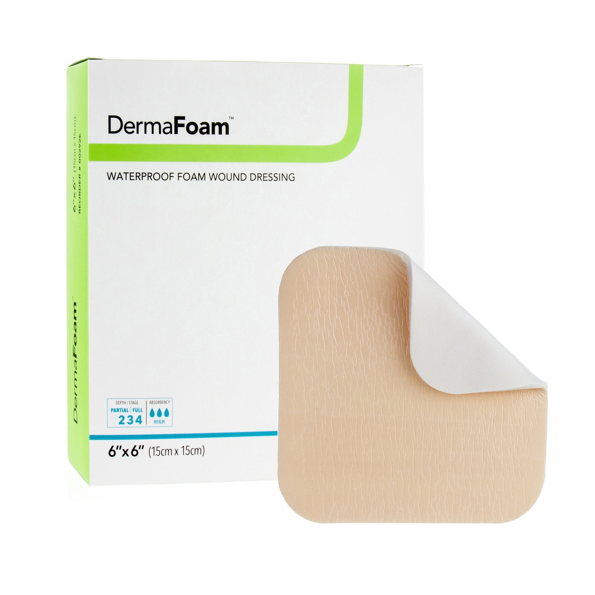 Foam Dressing DermaFoam 6 X 6 Inch Without Border Waterproof Backing Nonadhesive Square Sterile