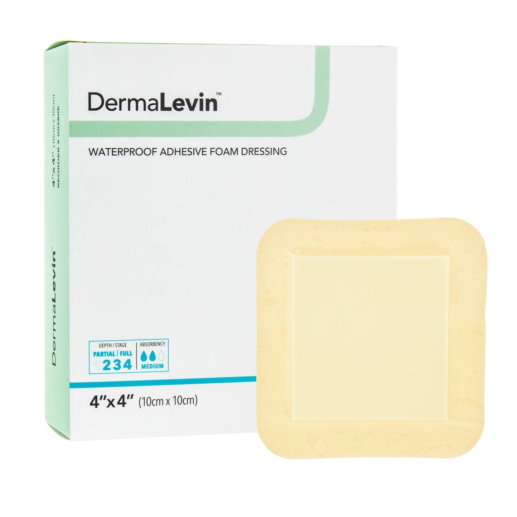 Foam Dressing DermaLevin 4 X 4 Inch With Border Waterproof Backing Hydrocolloid Adhesive Square Sterile