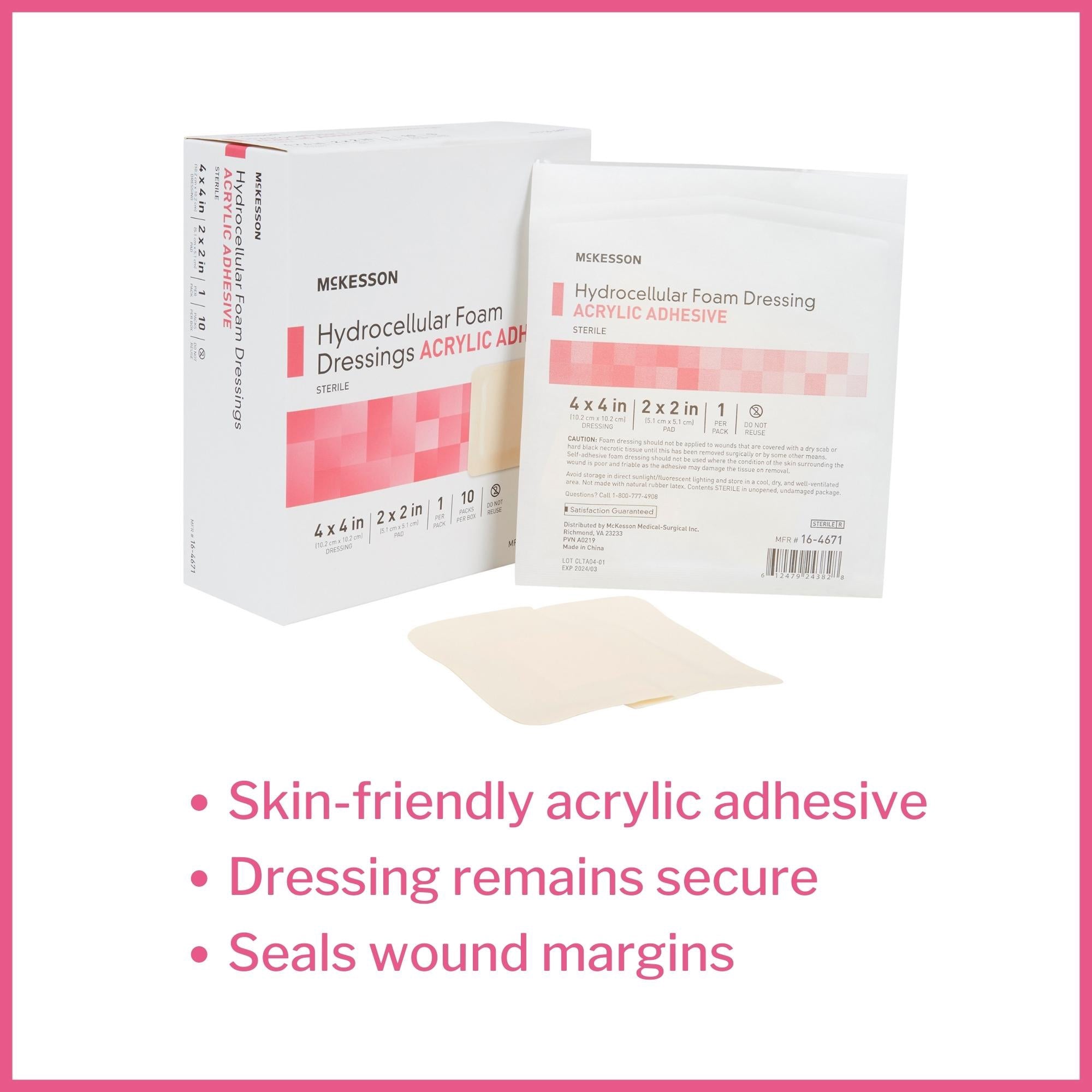 foam dressing mckesson 4 x 4 inch with border film backing acrylic adhesive square sterile