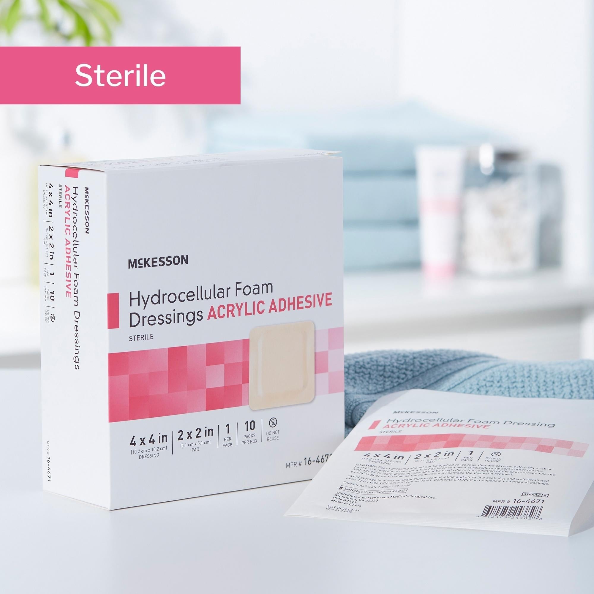 foam dressing mckesson 4 x 4 inch with border film backing acrylic adhesive square sterile