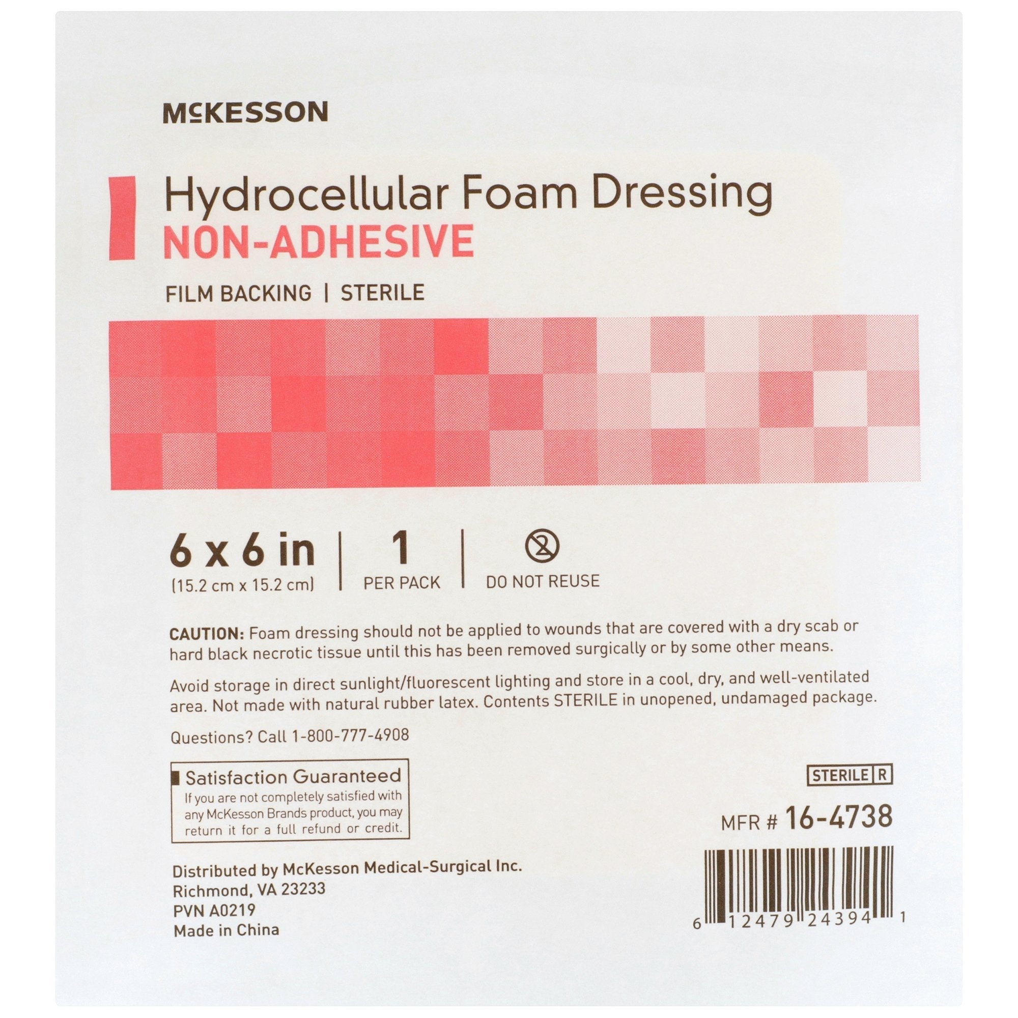 foam dressing mckesson 6 x 6 inch without border film backing nonadhesive square sterile packaging type each