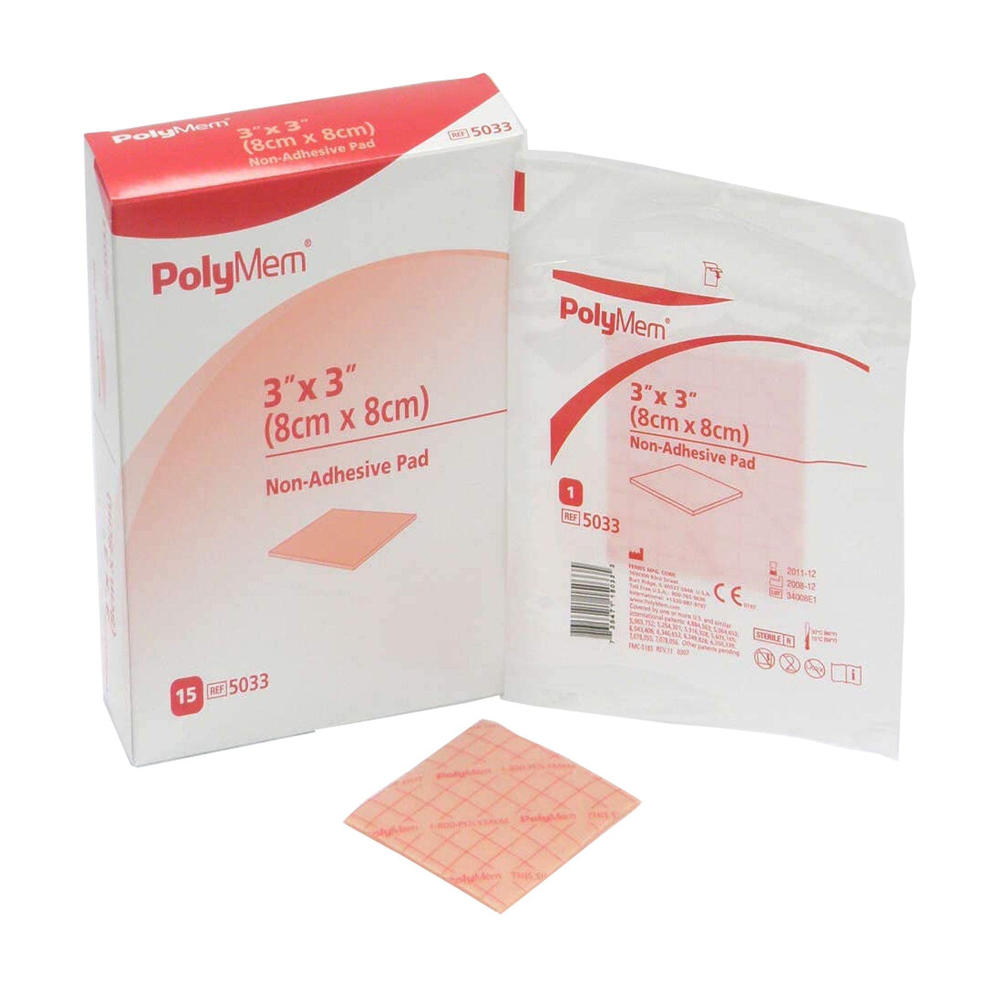 Foam Dressing PolyMem 3 X 3 Inch Without Border Film Backing Nonadhesive Square Sterile