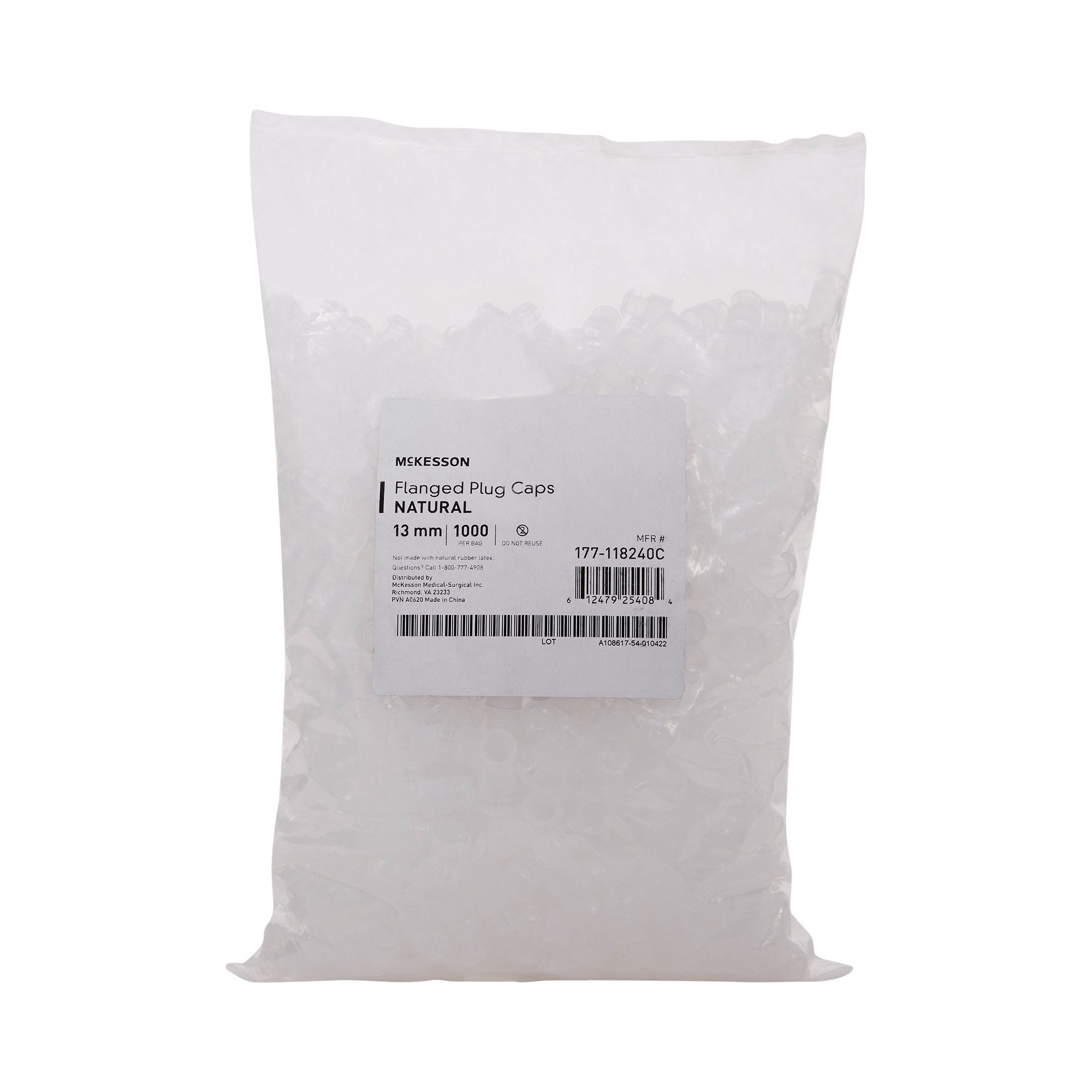 McKesson Tube Closure Polyethylene Flanged Plug Cap Natural 13 mm For Use with 13 mm Blood Drawing Tubes, Glass Test Tubes, Plastic Culture Tubes NonSterile