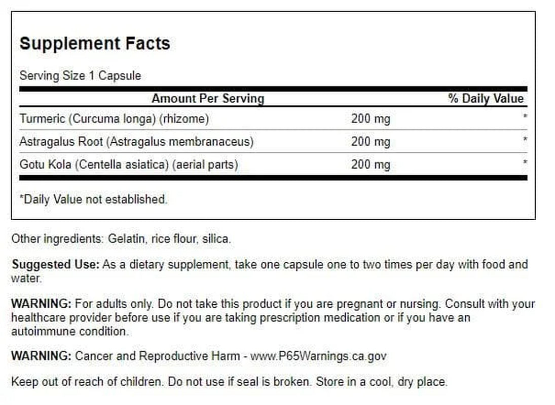Full Spectrum Turmeric, Astragalus & Gotu Kola Complex 60 Caps 4 Pack