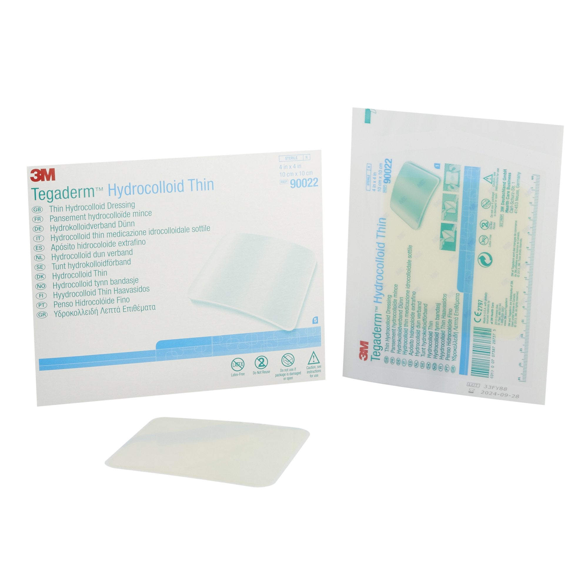 Thin Hydrocolloid Dressing 3M Tegaderm Thin Water Resistant Film 4 X 4 Inch Square Hydrocolloid / Film