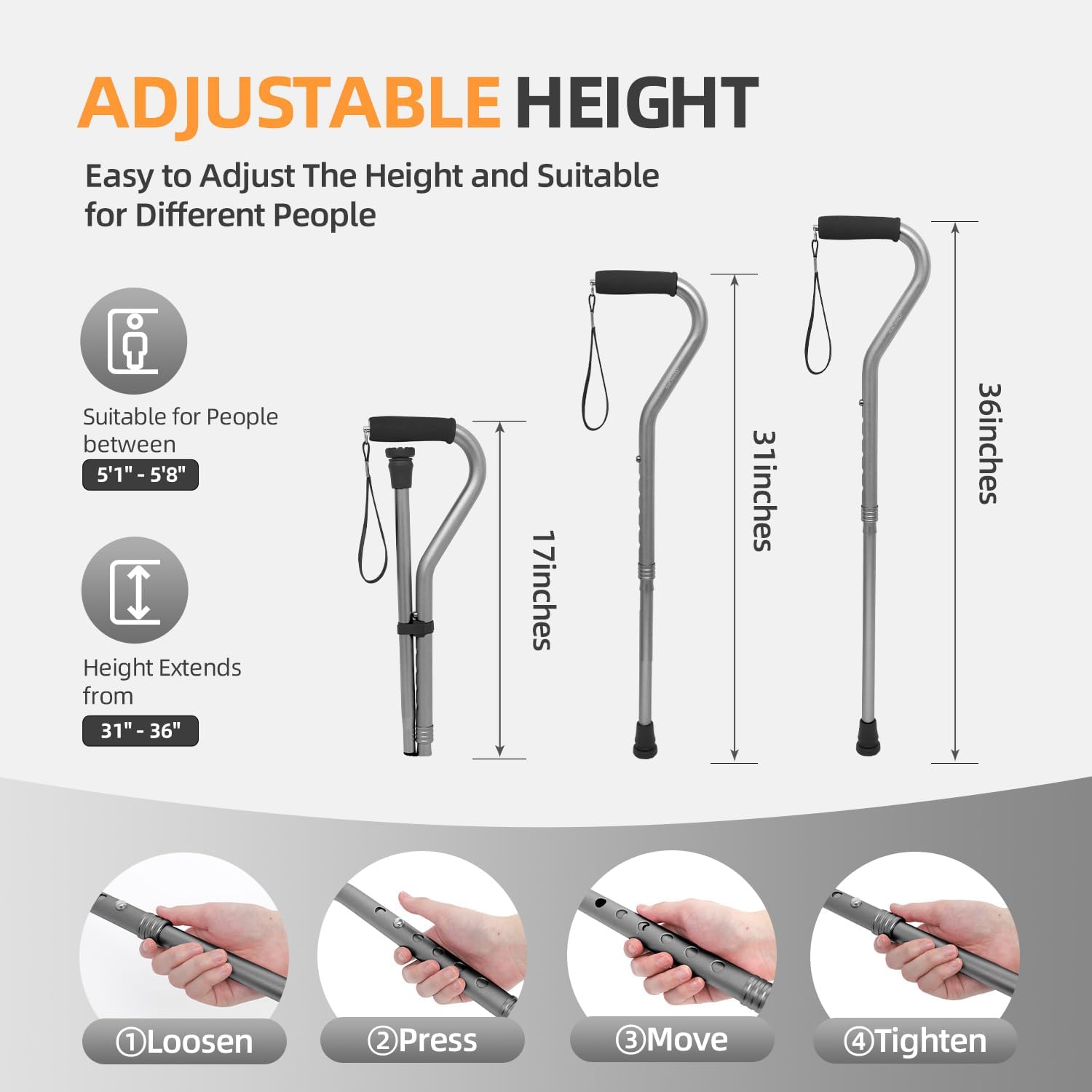 walking cane for men women adjustable cane with offset soft cushioned handle portable lightweight sturdy mobility walker aid for elderly seniors collapsible cane 1