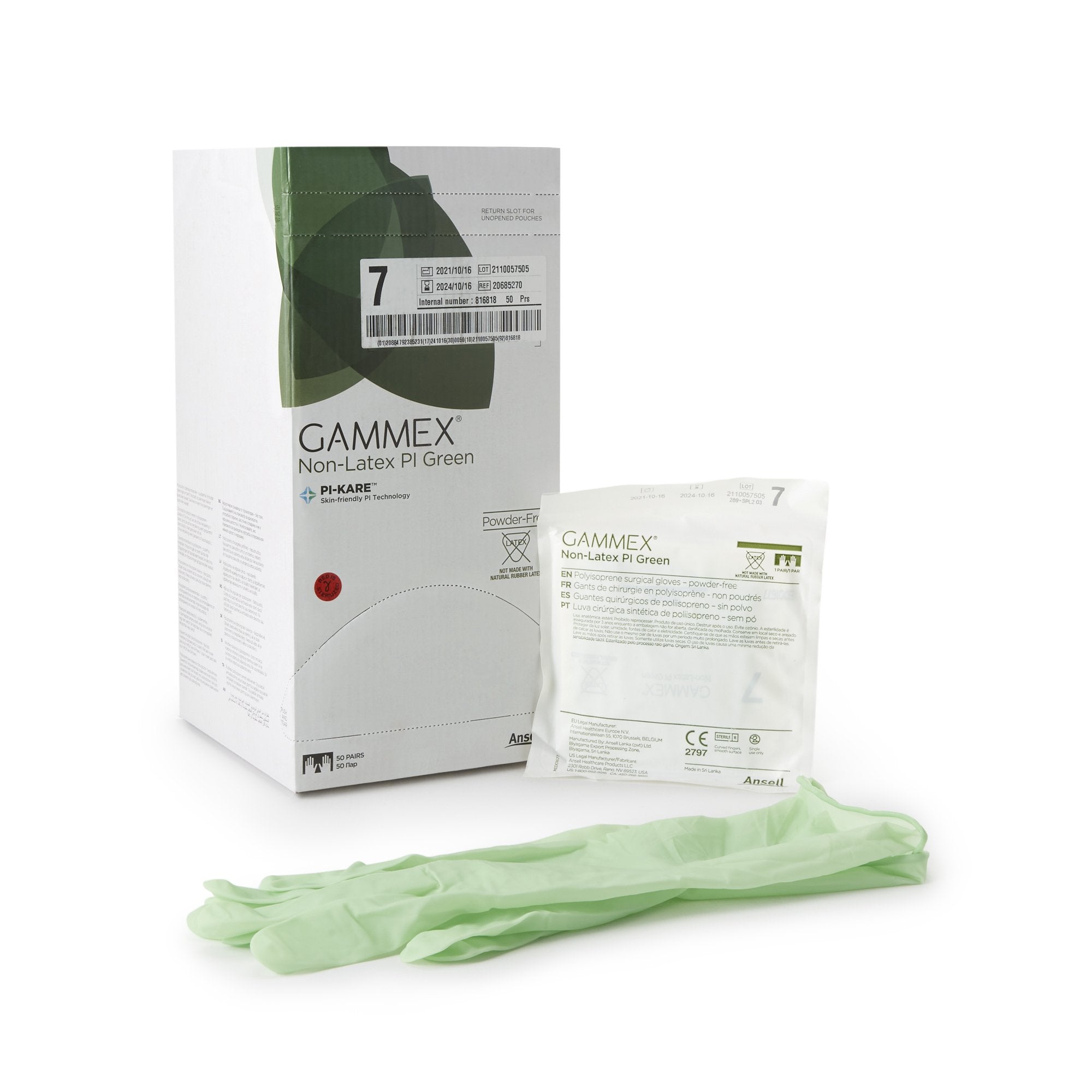 Surgical Glove GAMMEX Non Latex PI Green Size 7 Sterile Polyisoprene Standard Cuff Length Micro Textured Light Green Chemo Tested