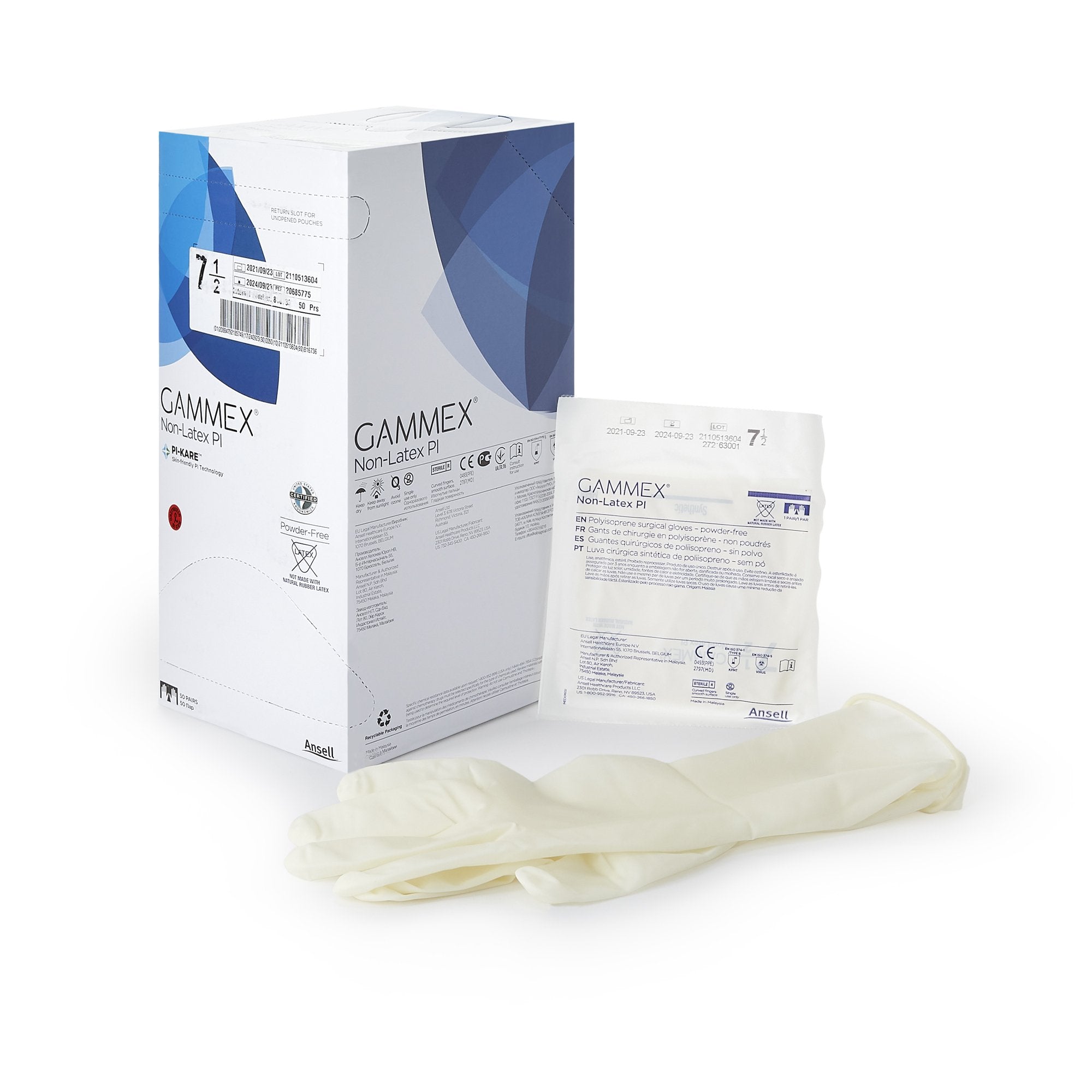 Surgical Glove GAMMEX Non Latex PI Size 7.5 Sterile Polyisoprene Standard Cuff Length Micro Textured White Chemo Tested