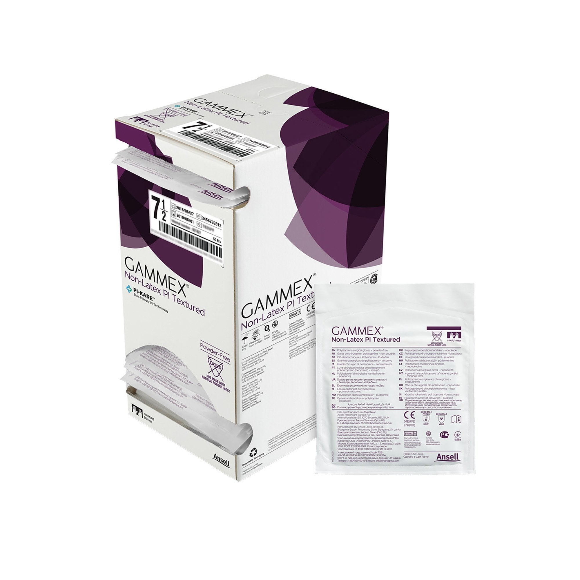 Surgical Glove GAMMEX Non Latex PI Textured Size 7.5 Sterile Polyisoprene Standard Cuff Length Fully Textured White Chemo Tested