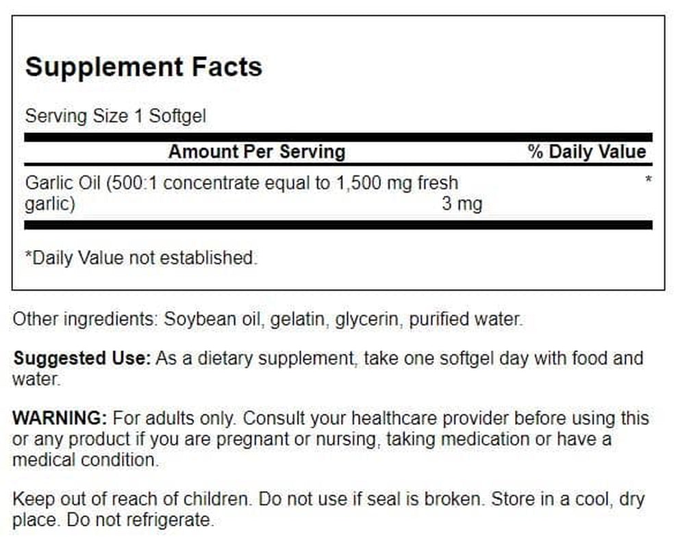 Garlic Oil 1,500 Mg 500 Softgels