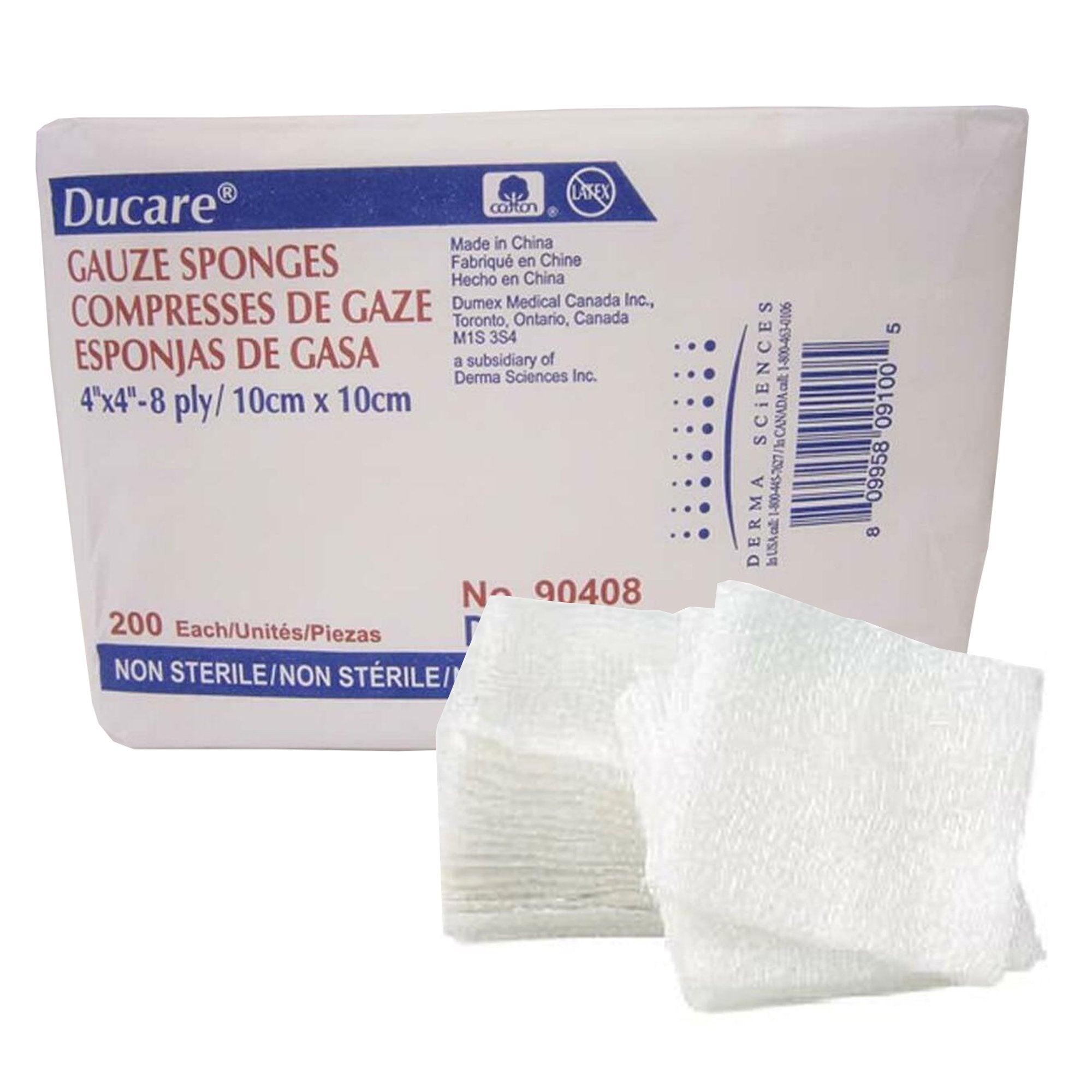 Gauze Sponge Ducare 4 X 4 Inch 8 Ply NonSterile 200 per Pack
