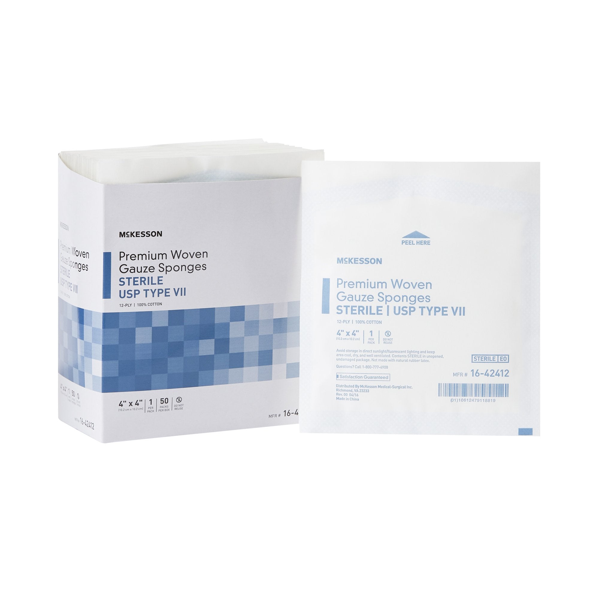 Gauze Sponge McKesson 4 X 4 Inch 12 Ply Sterile 1 per Pack