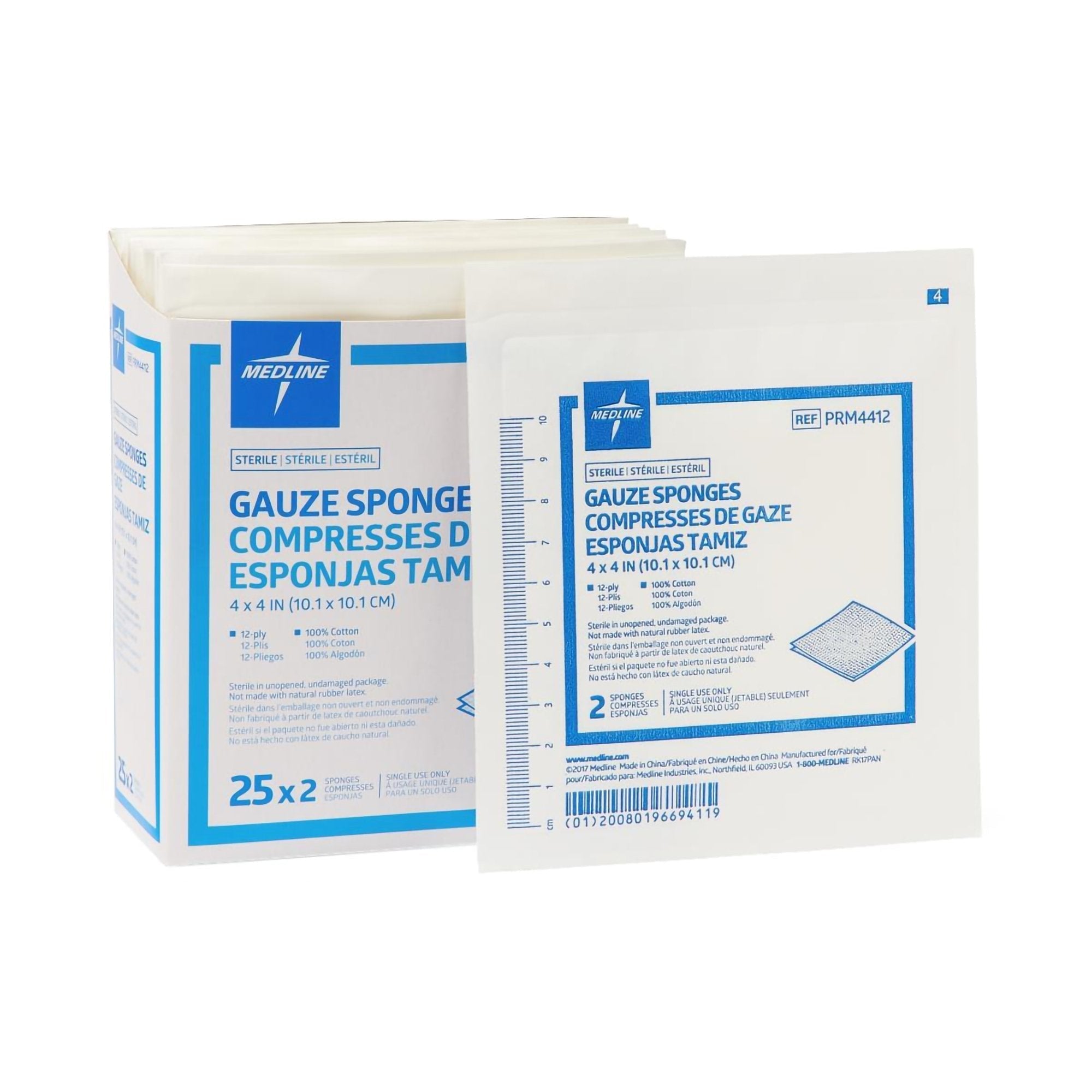 Gauze Sponge Medline Essentials 4 X 4 Inch 12 Ply Sterile 2 per Pack