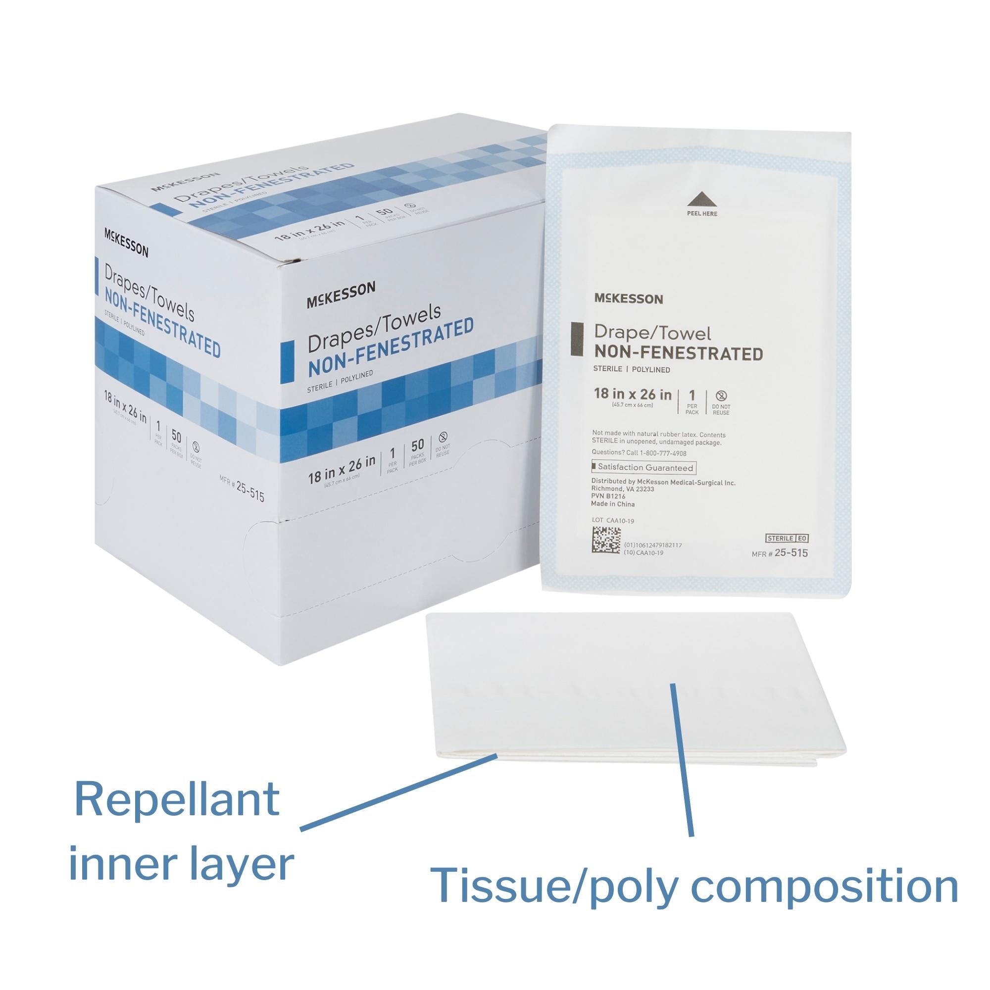 general purpose drape mckesson poly lined towel drape 18 w x 26 l inch sterile packaging type box