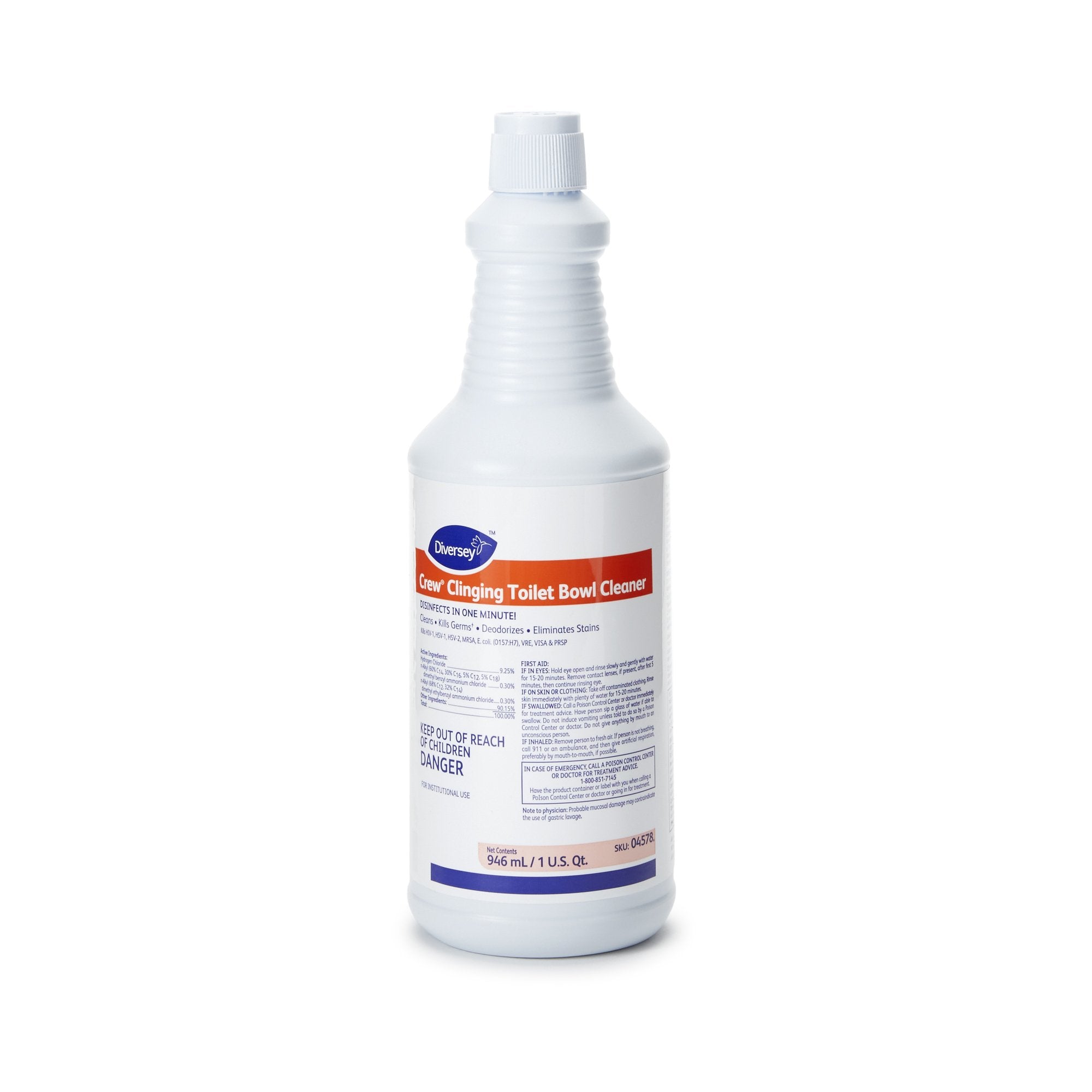 Diversey Crew Toilet Bowl Cleaner Acid Based Manual Squeeze Liquid 32 oz. Bottle Floral Scent NonSterile
