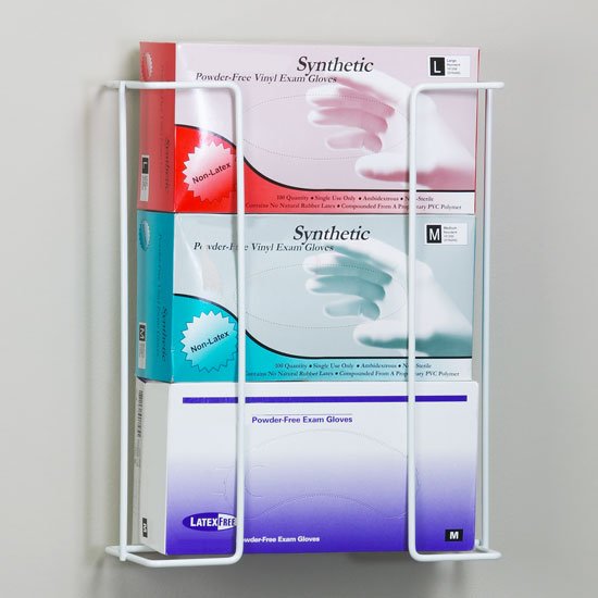 Glove Box Holder Horizontal Mounted 3 Box Capacity White 4.25 X 11.5 X 14 Inch Powder Coated Metal