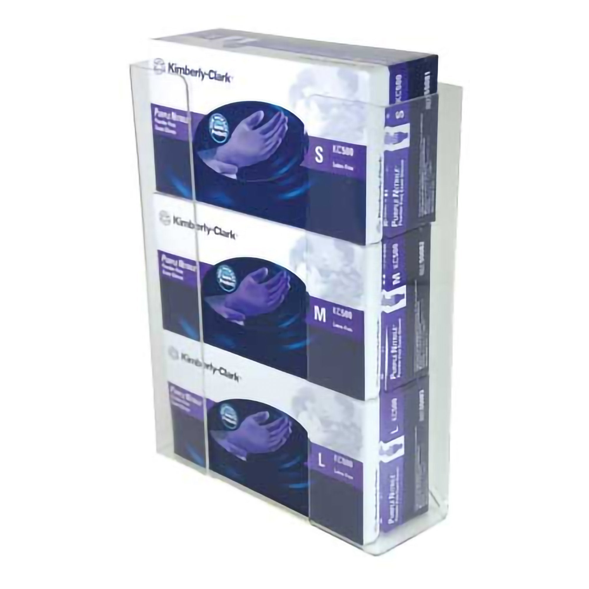 Glove Box Holder Wall Mount 3 Box Capacity Clear 3 1/2 X 11 X 14 1/2 Inch Acrylic