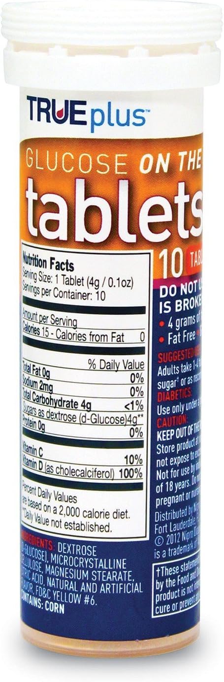 glucose supplement trueplus 10 per bottle chewable tablet orange flavor packaging type case
