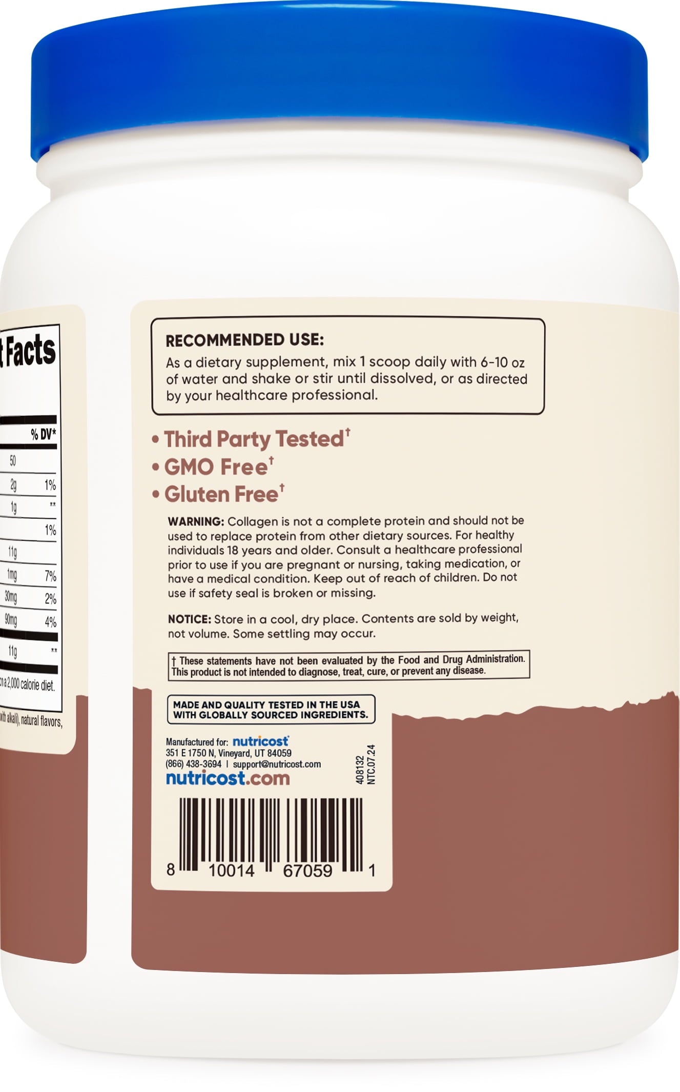 Grass Fed Collagen Powder 1LB (Chocolate)   Non Gmo, Gluten Free Supplement