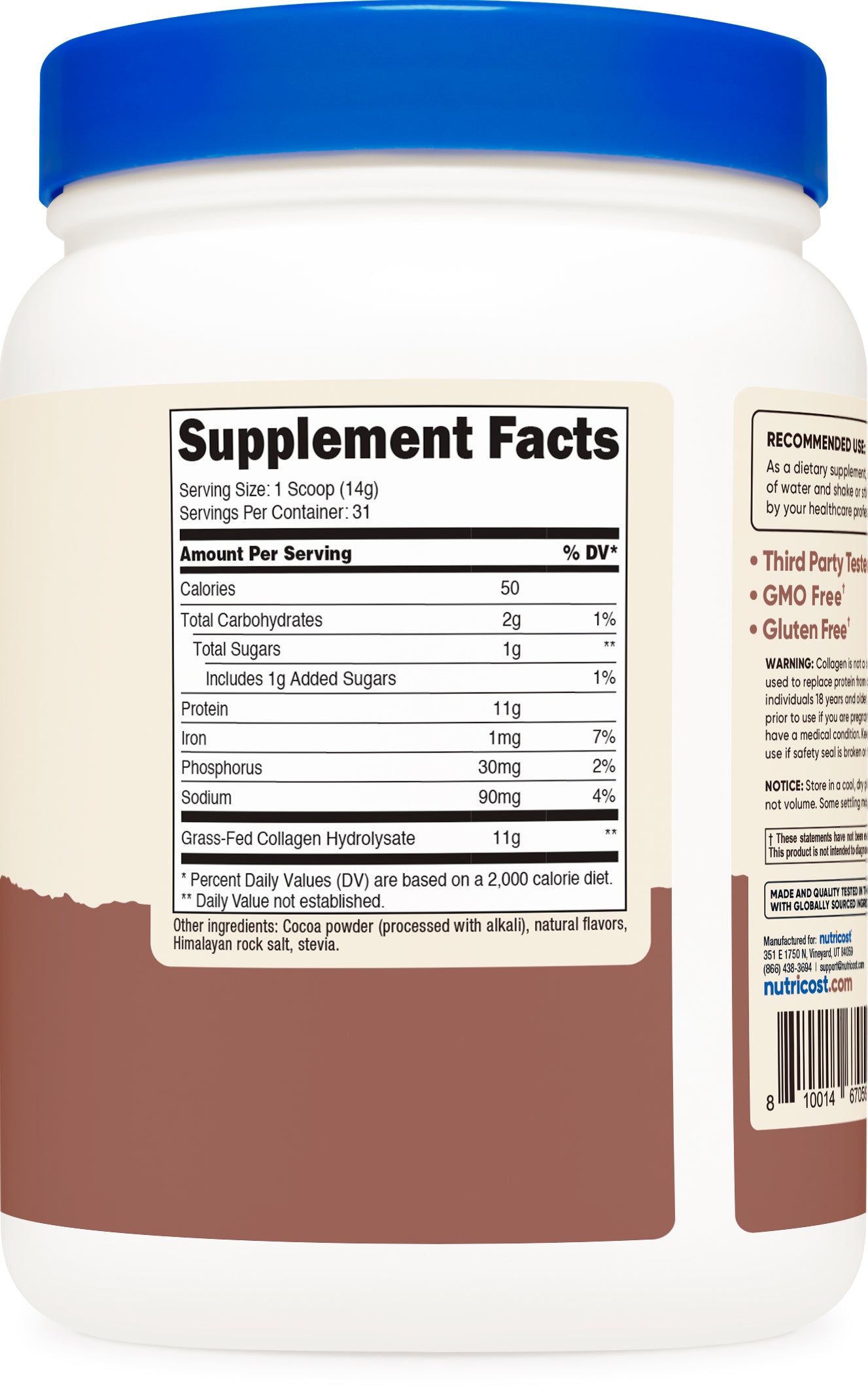 Grass Fed Collagen Powder 1LB (Chocolate)   Non Gmo, Gluten Free Supplement