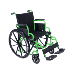 16×16 green wheelchair with adjustable footrests, front view