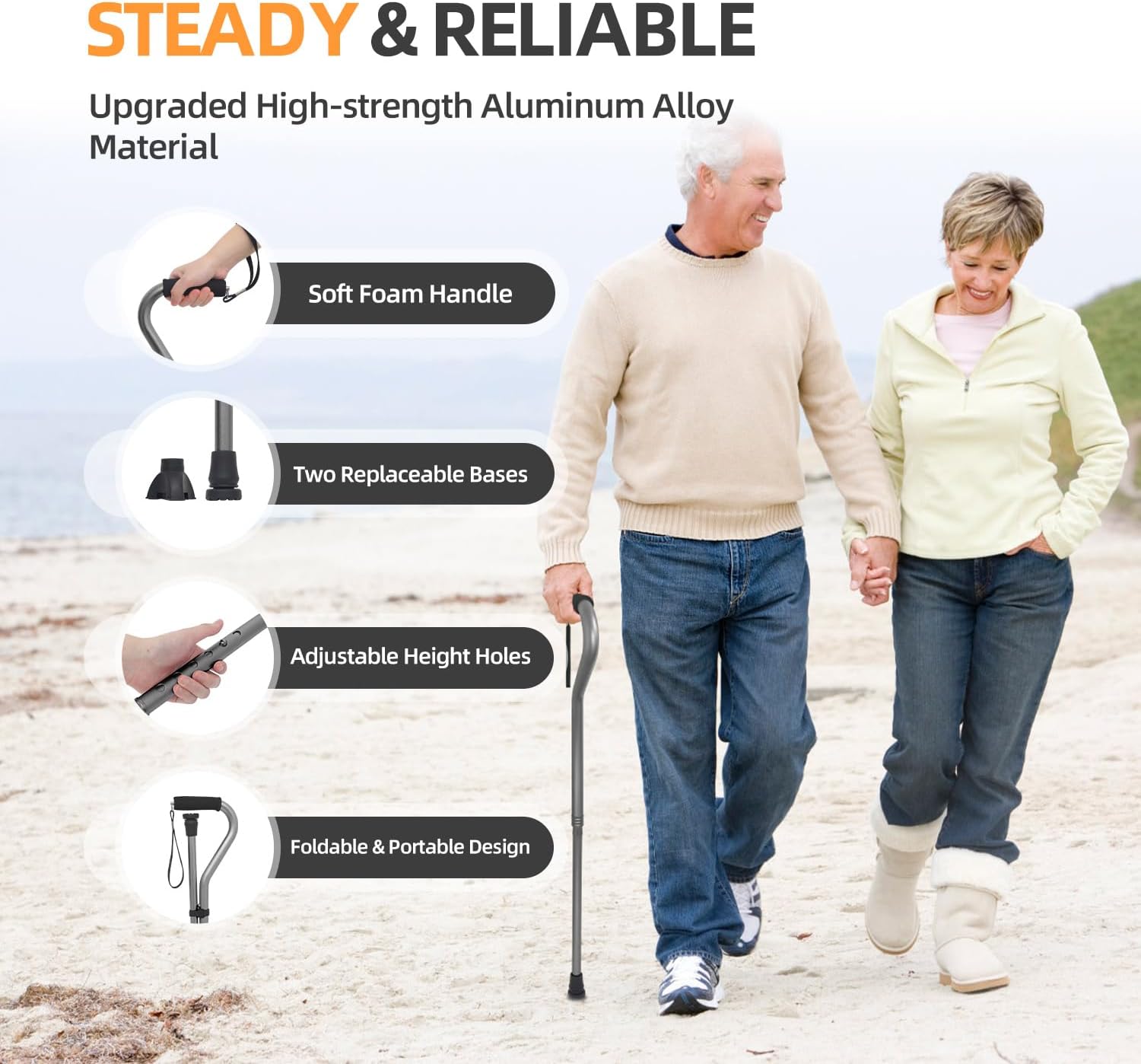 walking cane for men women adjustable cane with offset soft cushioned handle portable lightweight sturdy mobility walker aid for elderly seniors collapsible cane 1