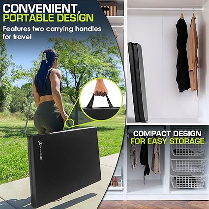 gymax exercise mat 2 ft x 6 ft bi fold with carry handles thick home workout floor mat for gymnastics tumbling yoga mma wrestling