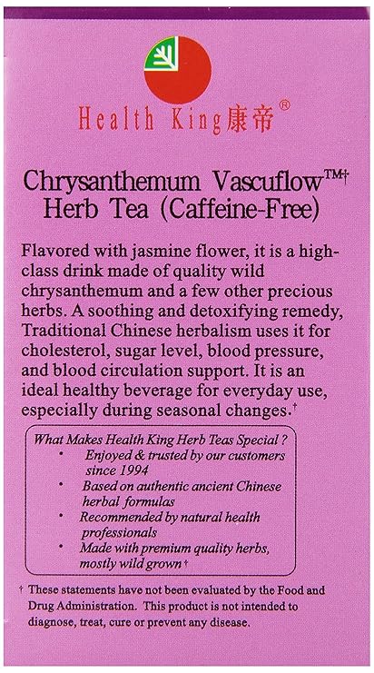 health king chrysanthemum vascuflow herb tea 20 tea bags