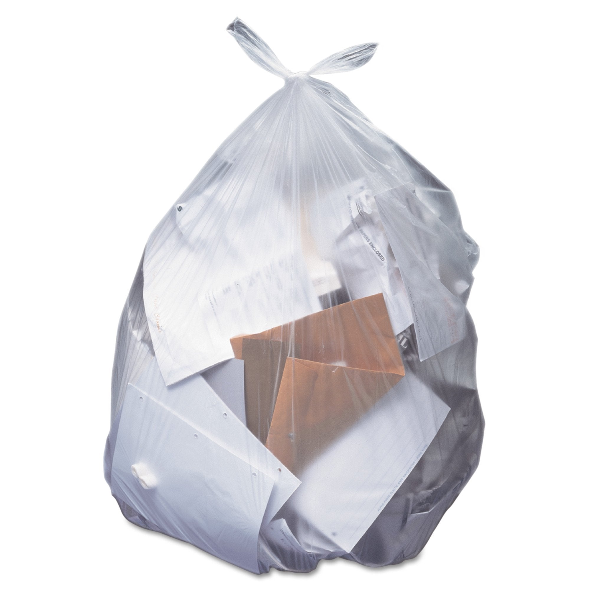 Heritage 30 gallon clear trash bags with strong LLDPE material