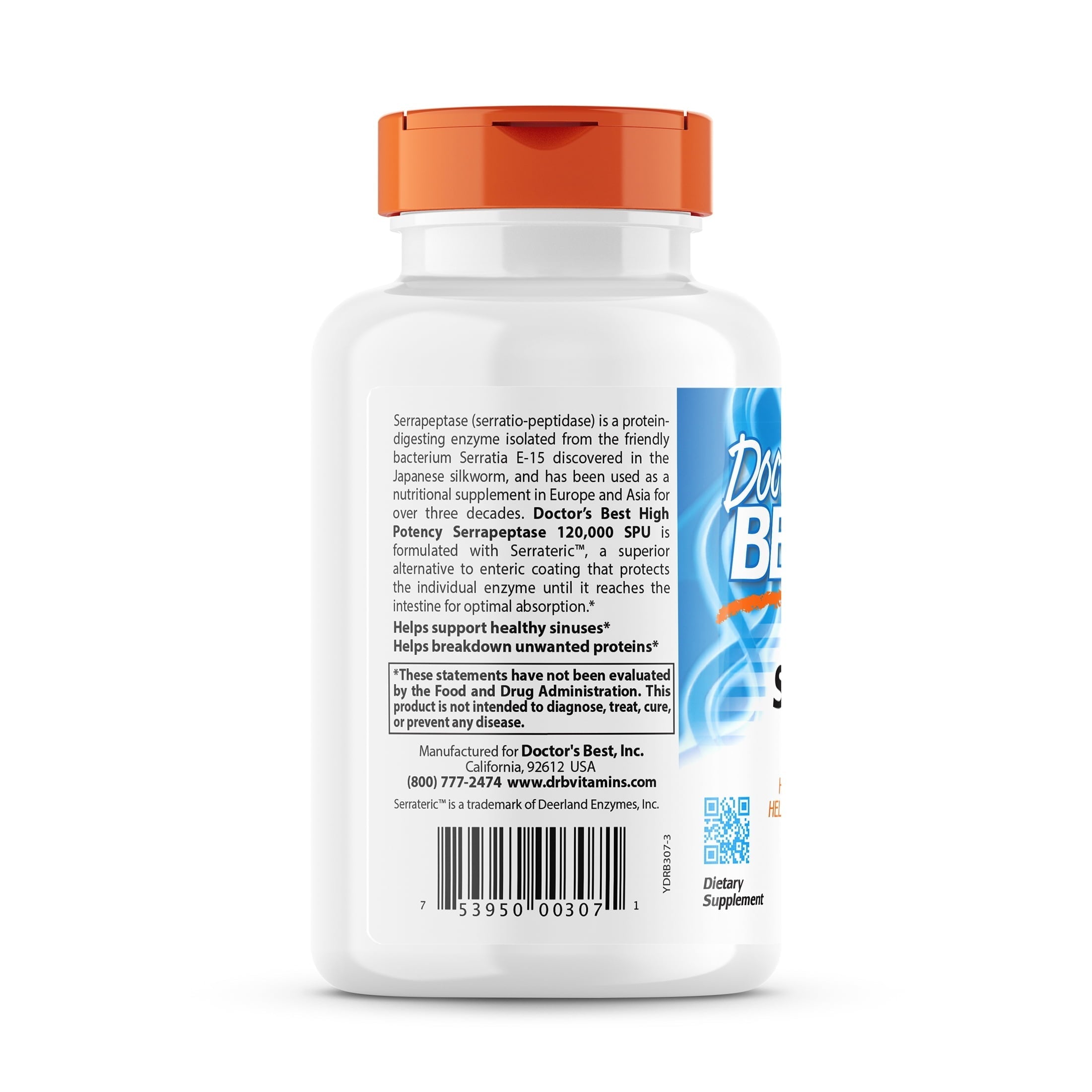 High Potency Serrapeptase, 120,000 SPU, 270 Veggie Caps