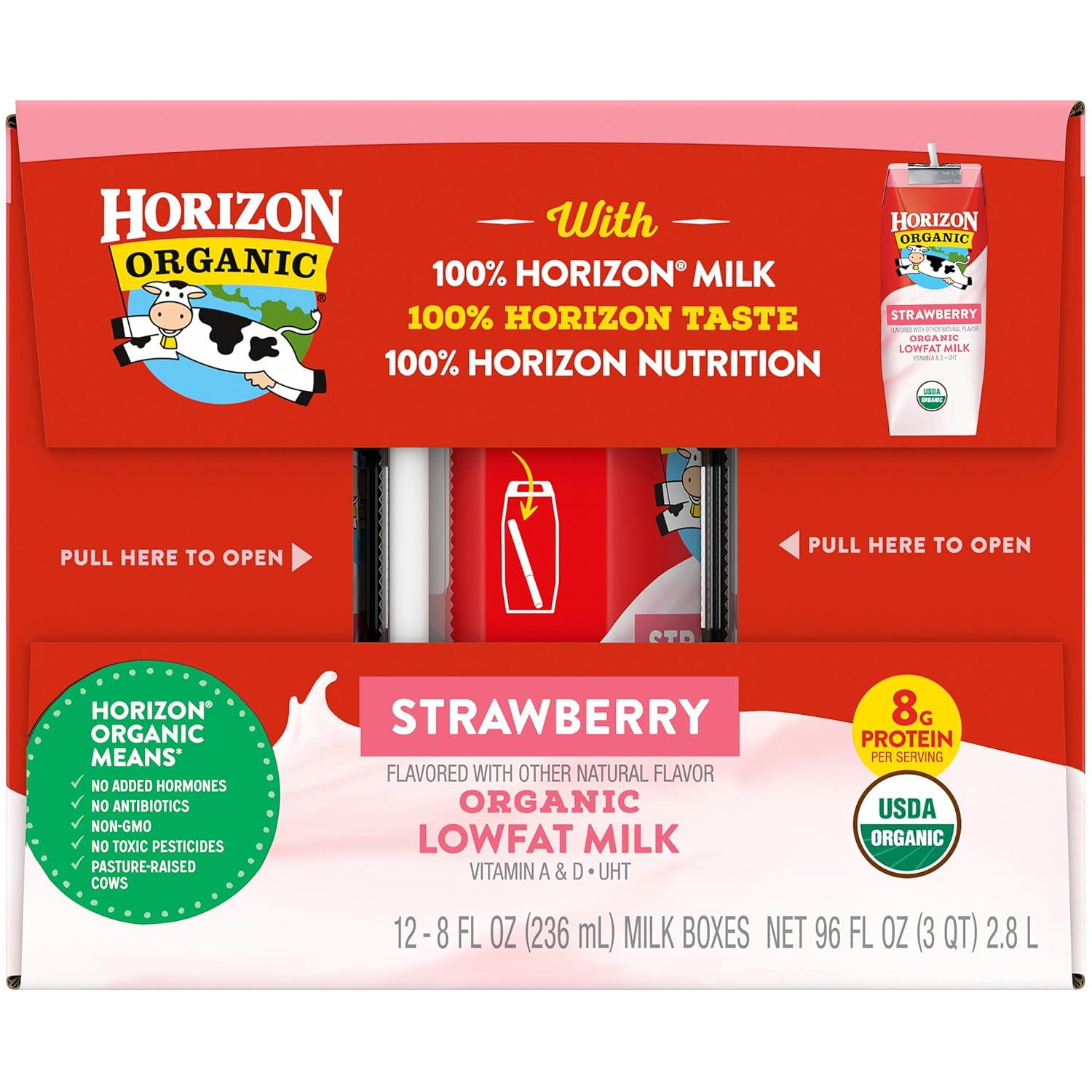 horizon organic dairy low fat milk strawberry case of 3 8 fl oz