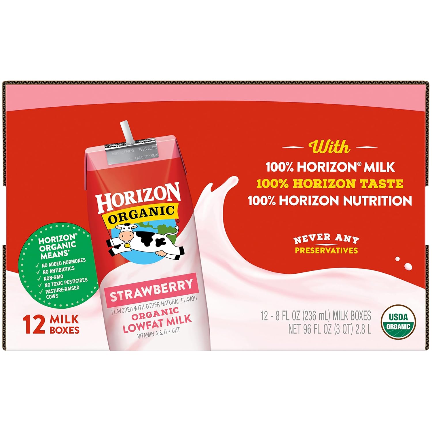 horizon organic dairy low fat milk strawberry case of 3 8 fl oz