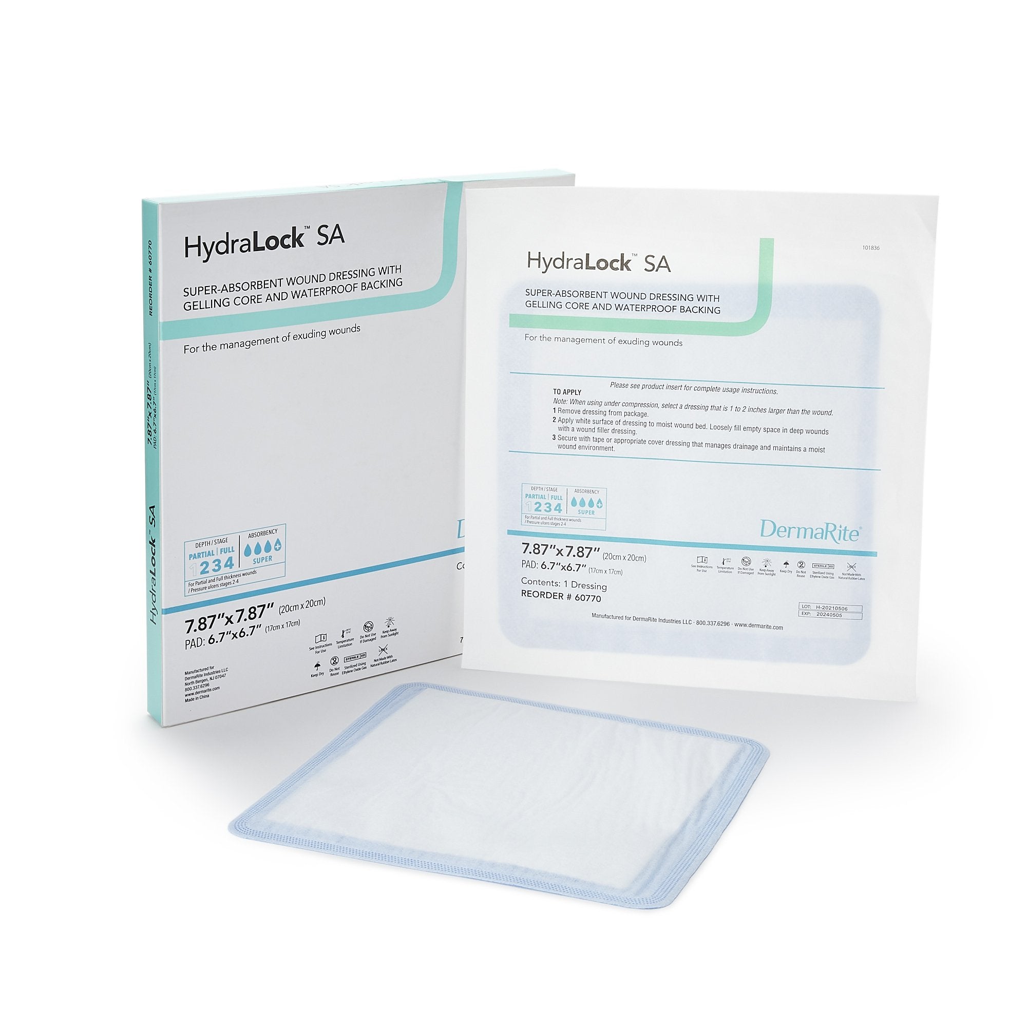 Super Absorbent Dressing HydraLock SA 7.87 X 7.87 Inch Square