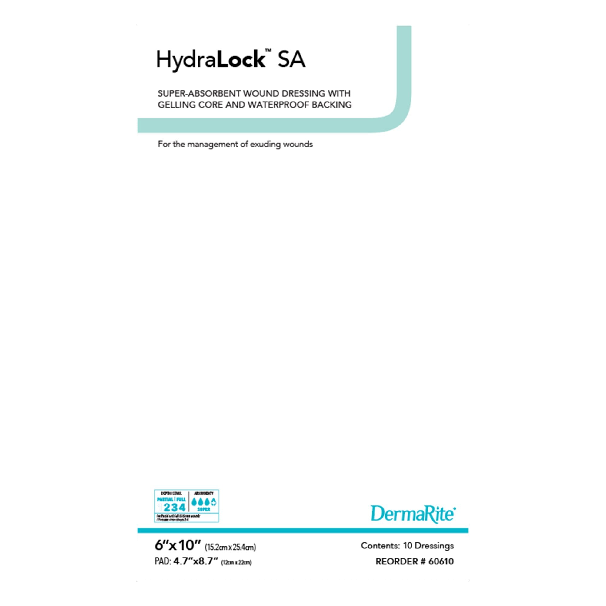 Super Absorbent Dressing HydraLock SA 6 X 10 Inch Rectangle