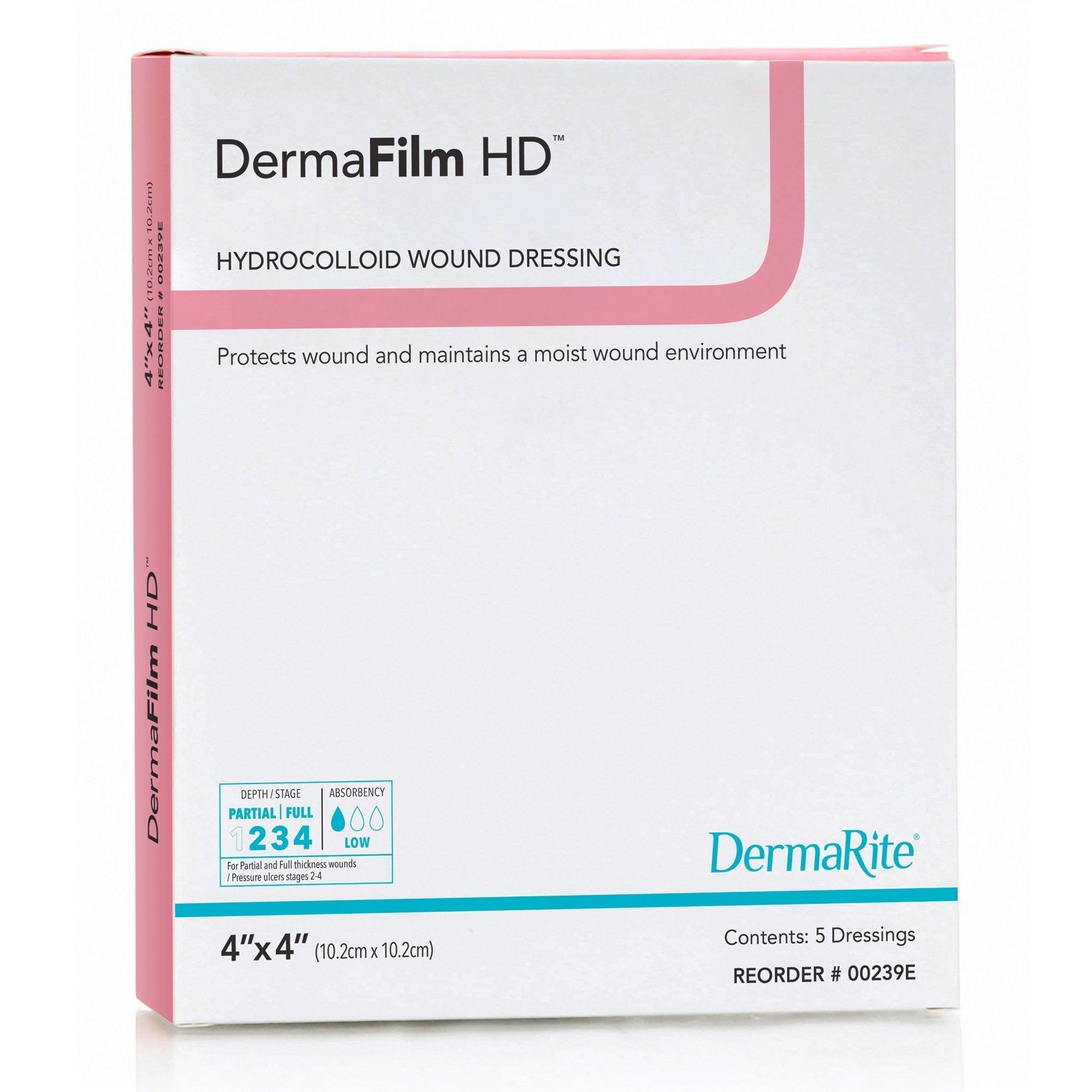 Hydrocolloid Dressing DermaFilm HD Film Backing 4 X 4 Inch Square Hydrocolloid / Film