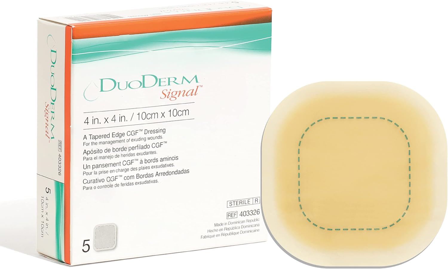 Hydrocolloid Dressing DuoDERM Signal CGF Foam Backing 4 X 4 Inch Square Hydrocolloid