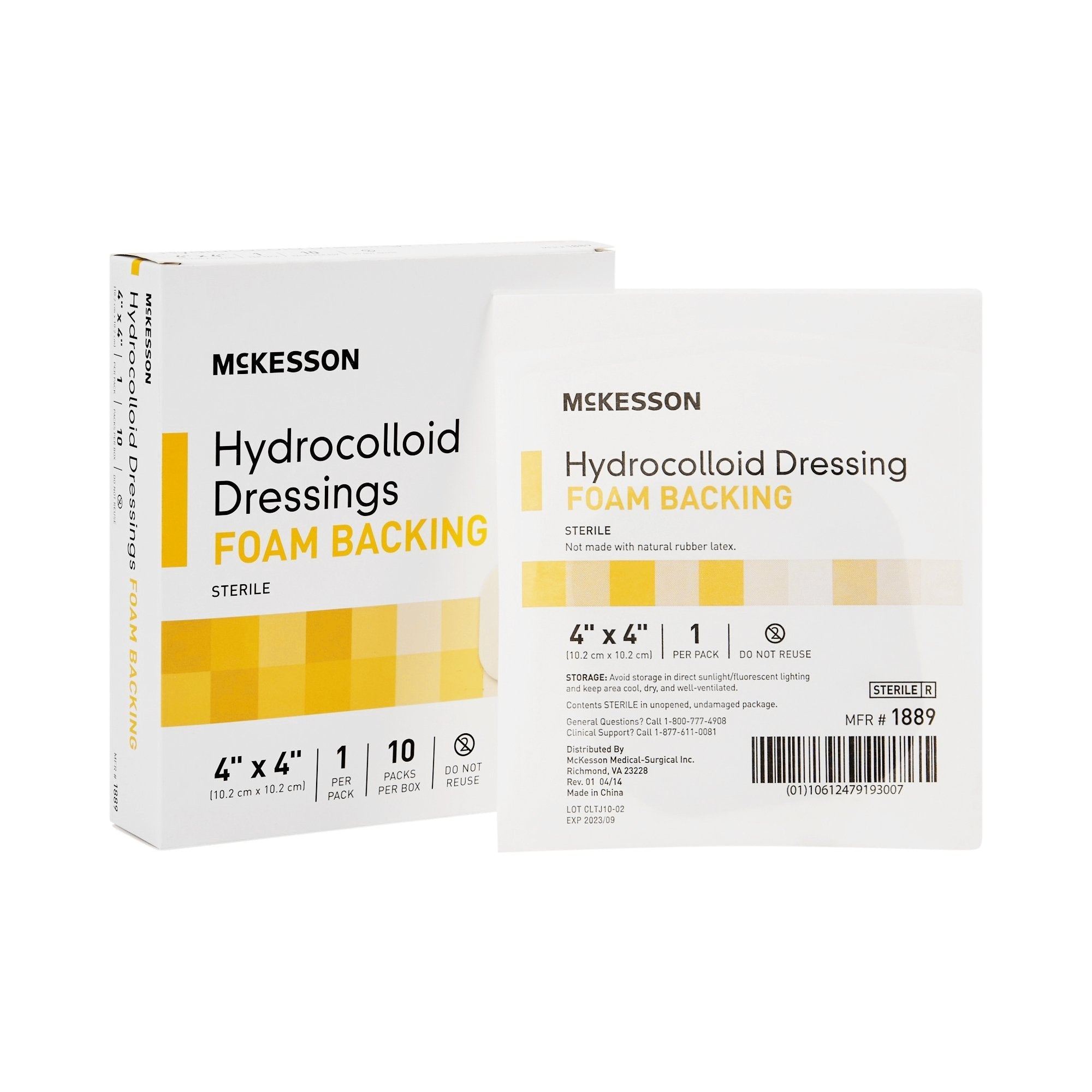 Hydrocolloid Dressing McKesson Waterproof Film Backing 4 X 4 Inch Square Hydrocolloid / Film