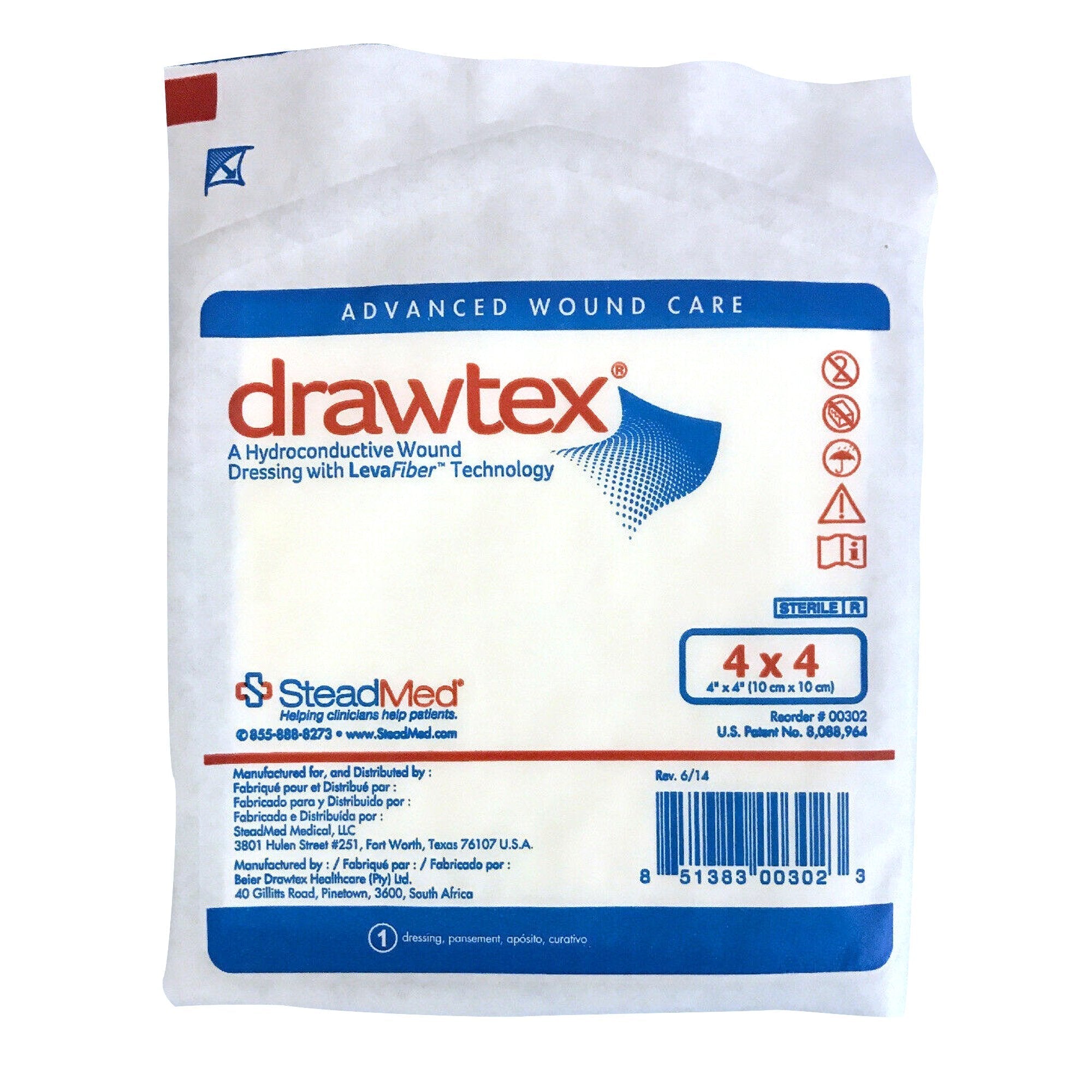 Hydroconductive Wound Dressing Drawtex 4 X 4 Inch Square