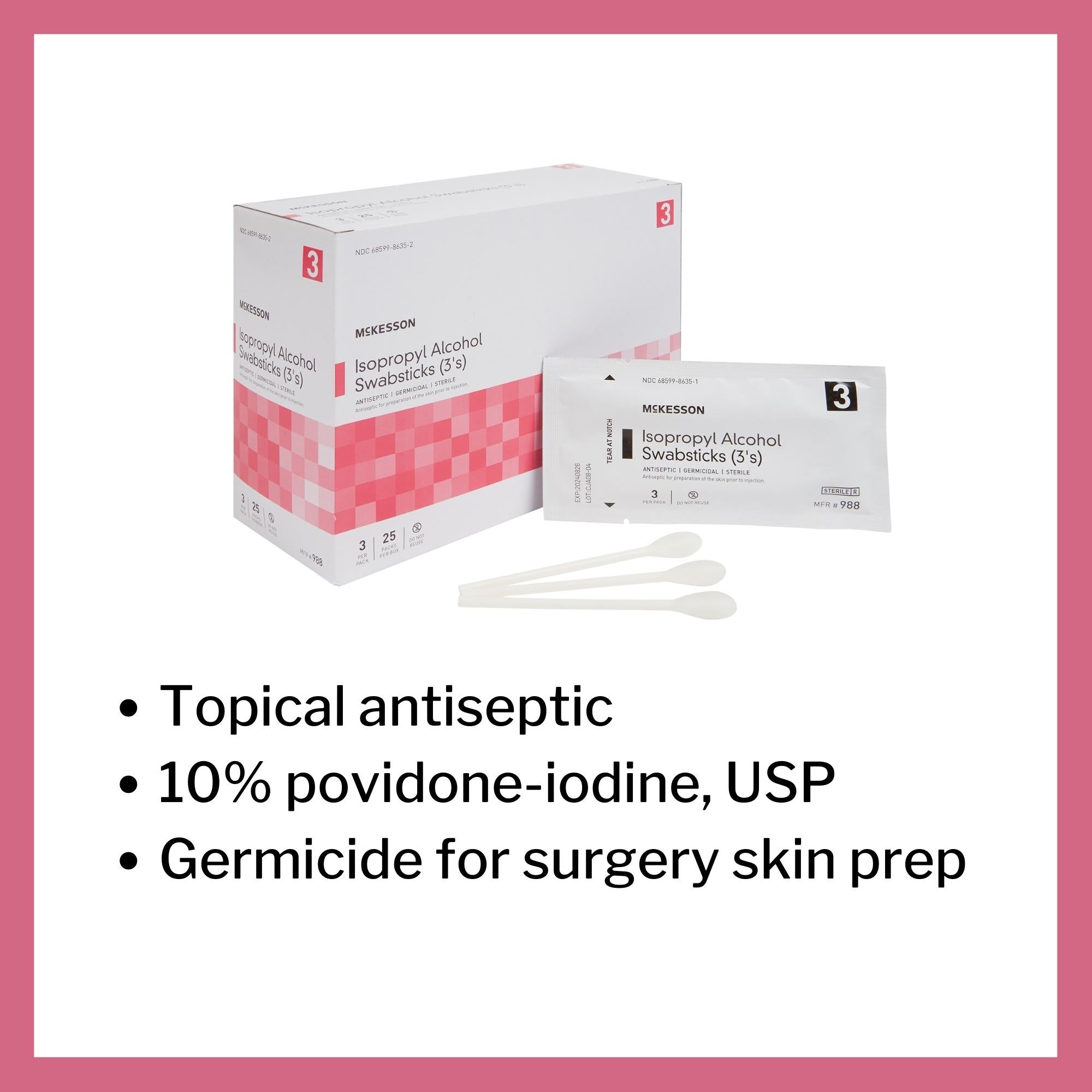 impregnated swabstick mckesson 70 strength isopropyl alcohol individual packet sterile packaging type box